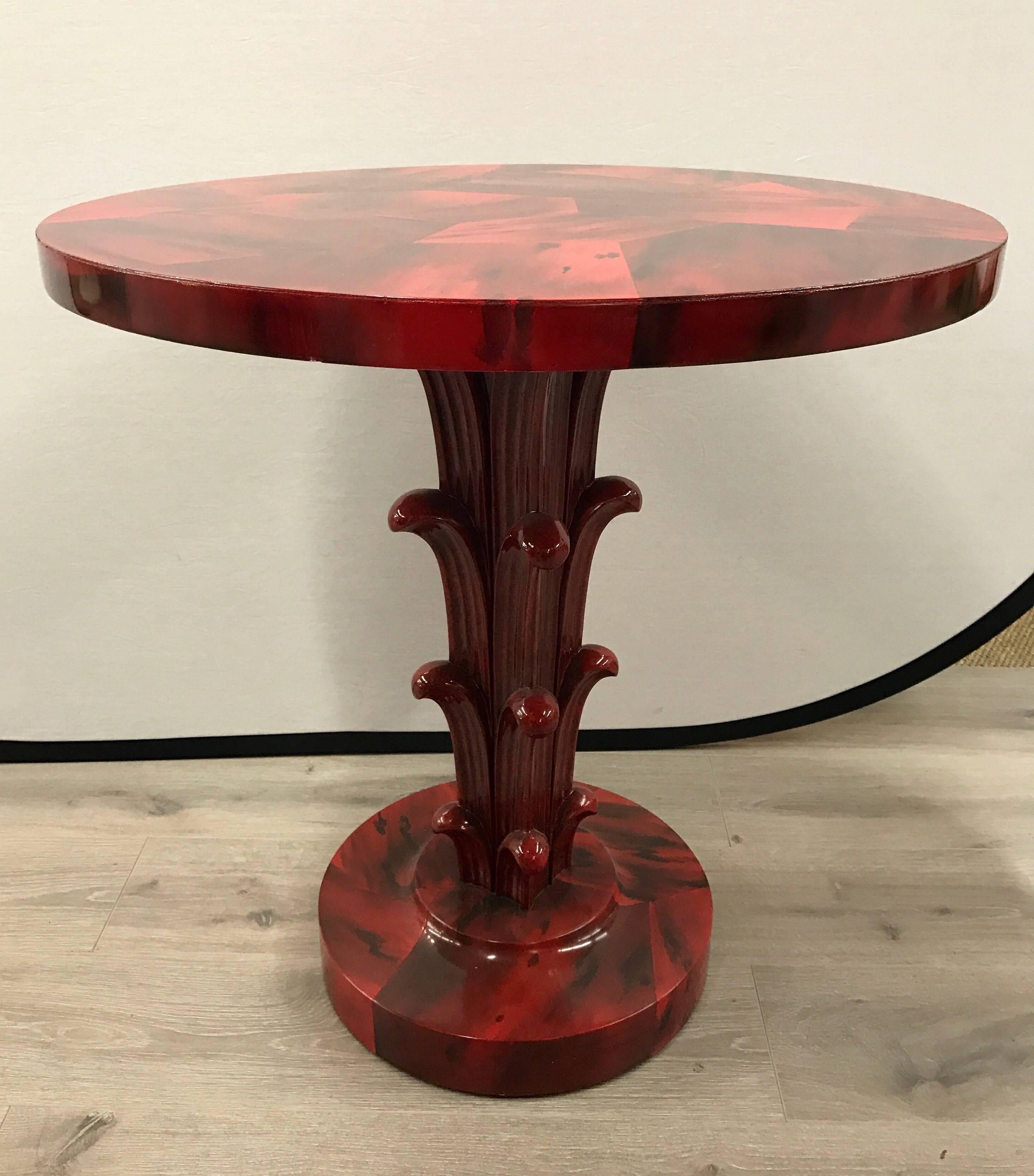 20th Century Serge Roche Style Art Deco Red Laquer Palm Tree Tables