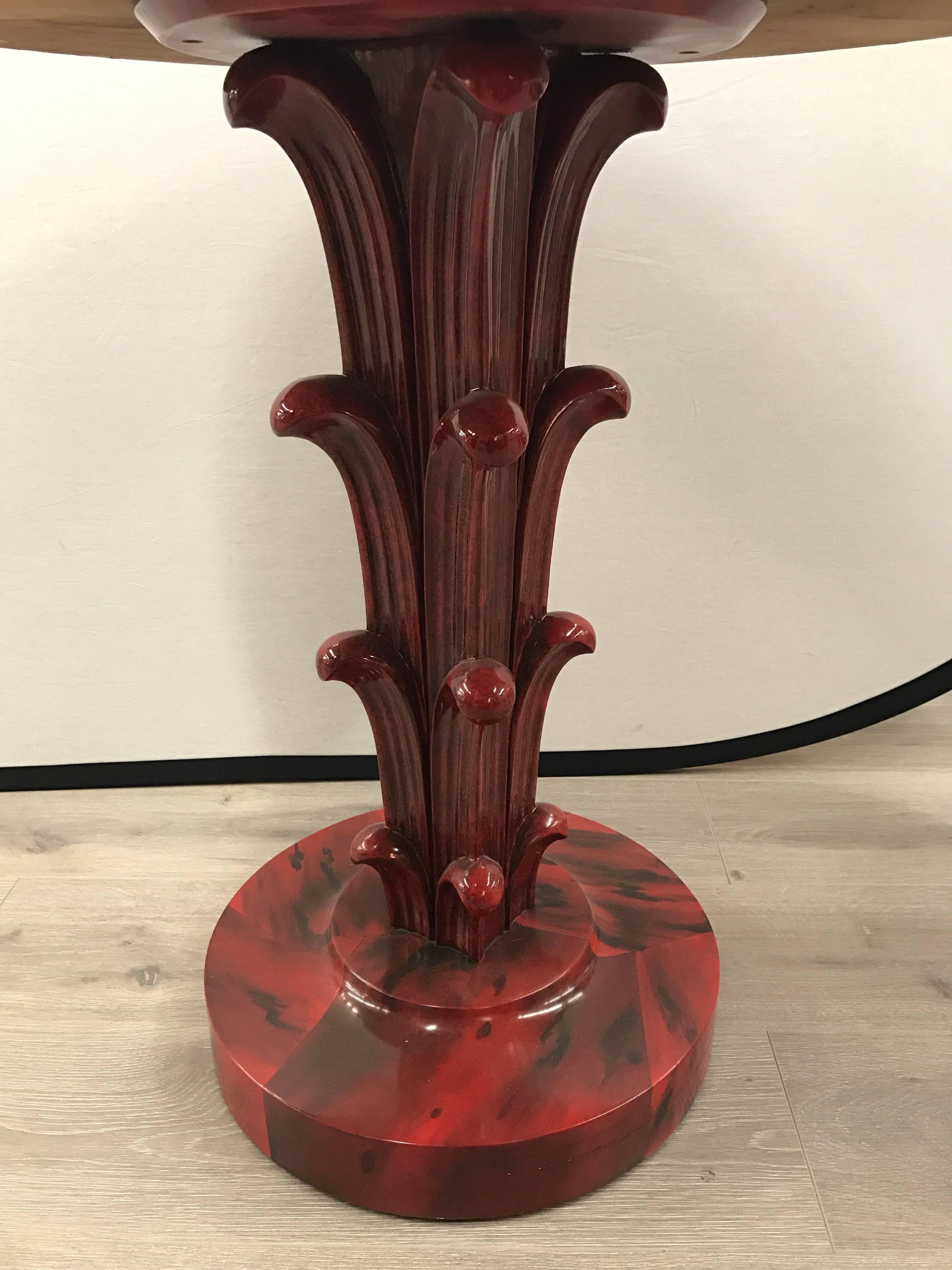 Wood Serge Roche Style Art Deco Red Laquer Palm Tree Tables