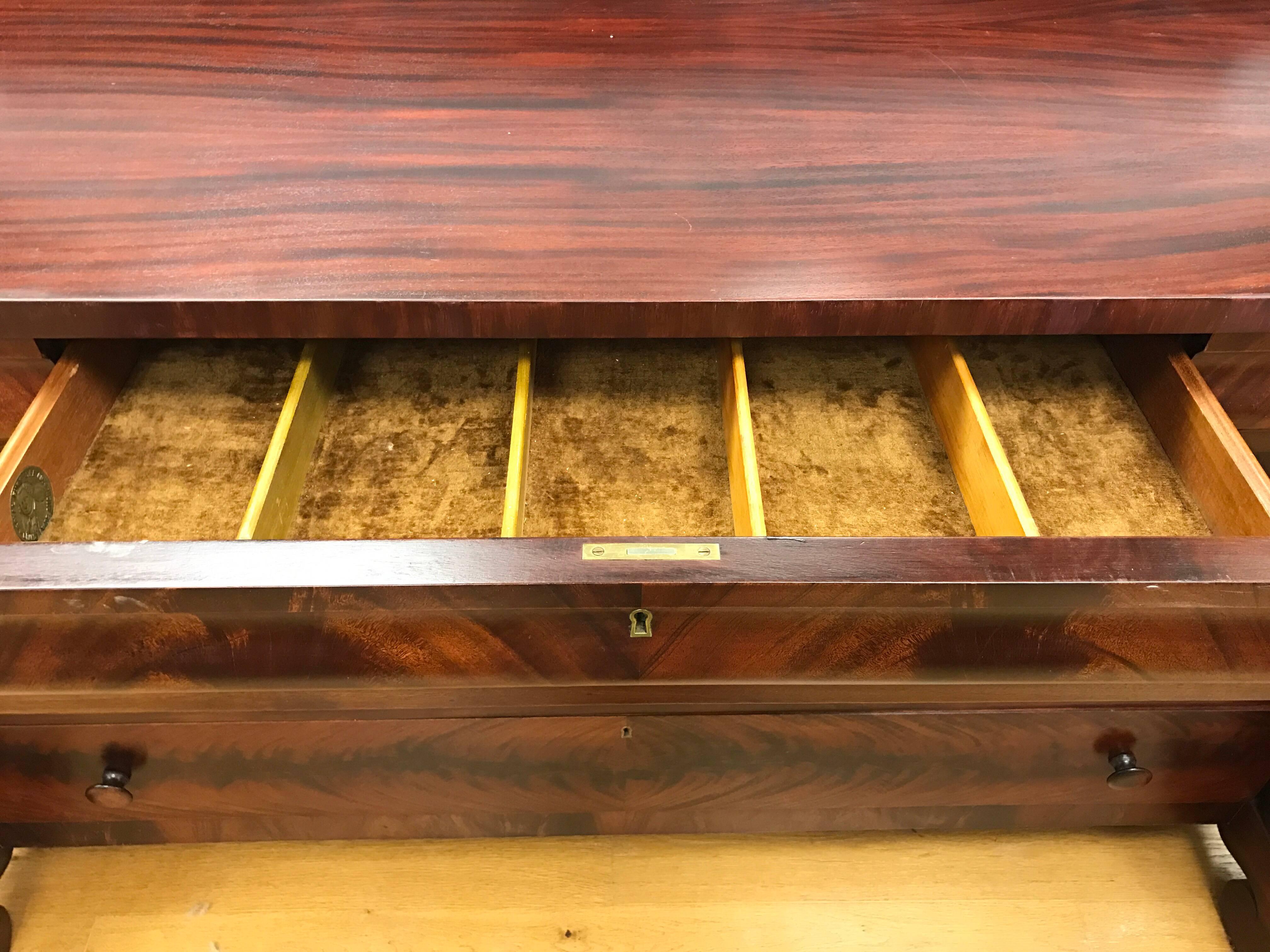 American Empire Flame Mahogany Server Credenza Sideboard Buffet