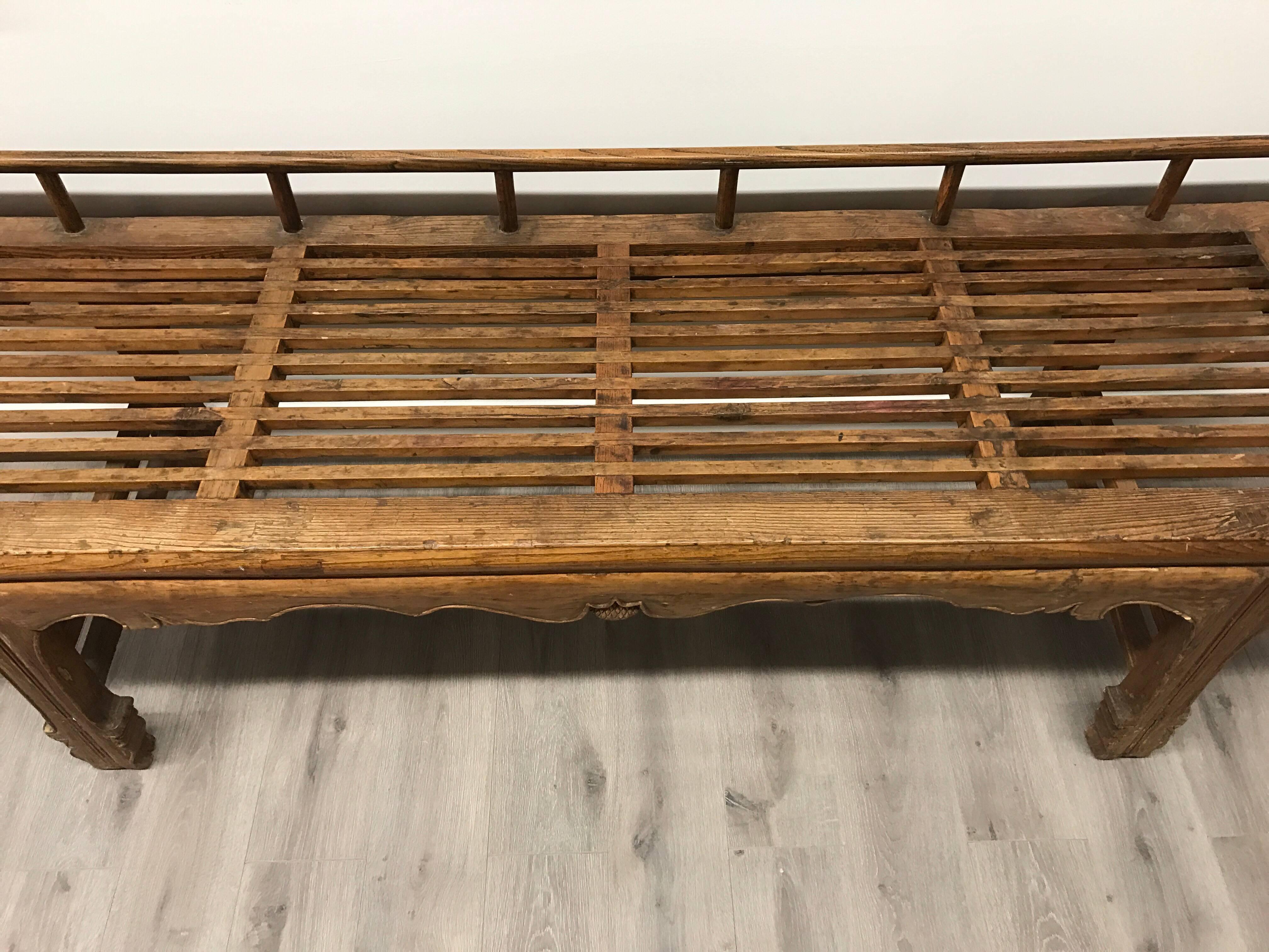 19th Century Carved Chinese Daybed Bench Settee In Excellent Condition In West Hartford, CT