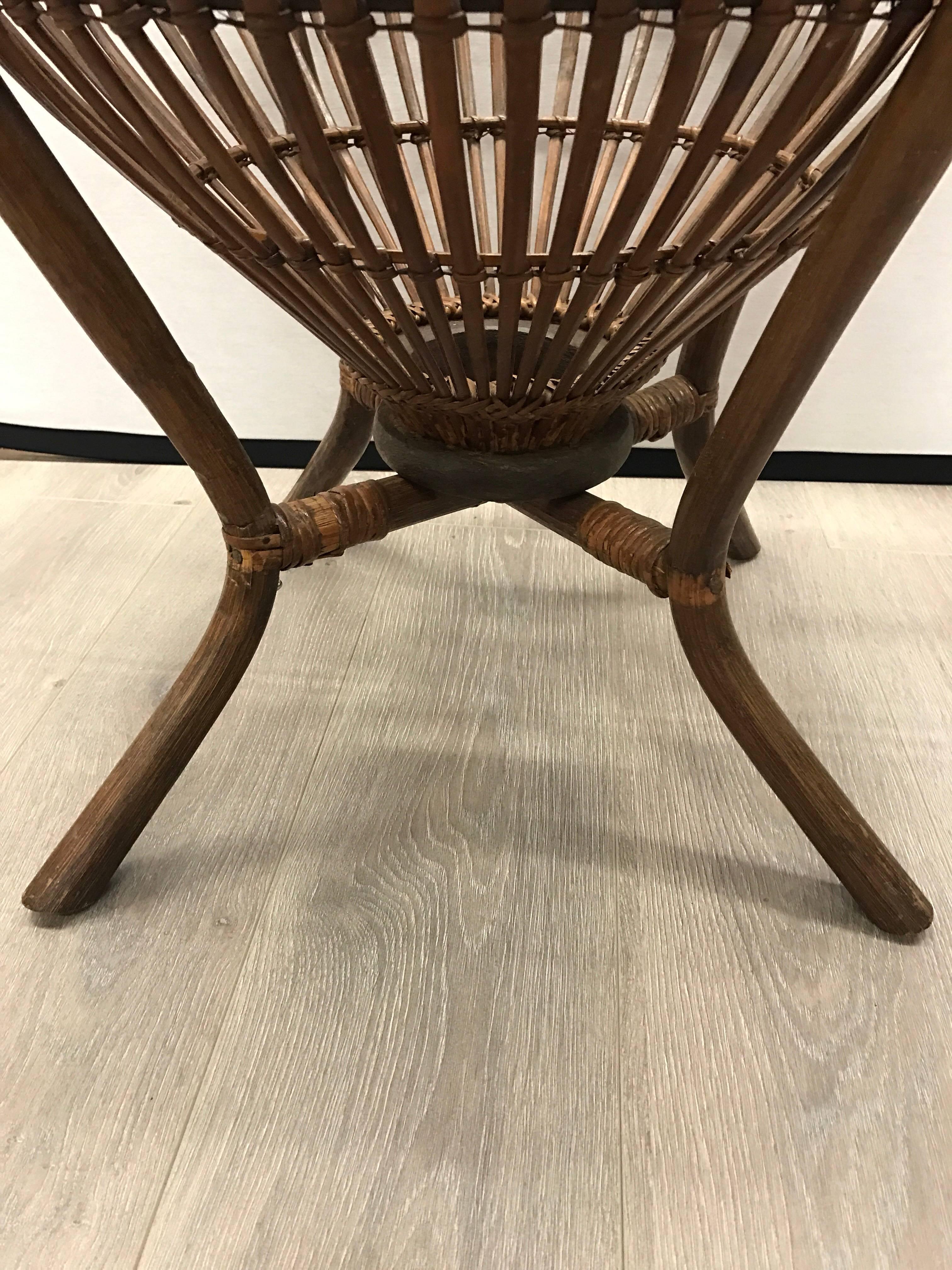 Mid-Century Modern Pair of Franco Albini Style Rattan Fish Trap Basket Tables