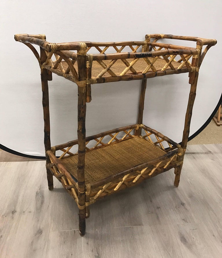 Vintage Bamboo Rattan Bar Liquor Bar Cart at 1stDibs