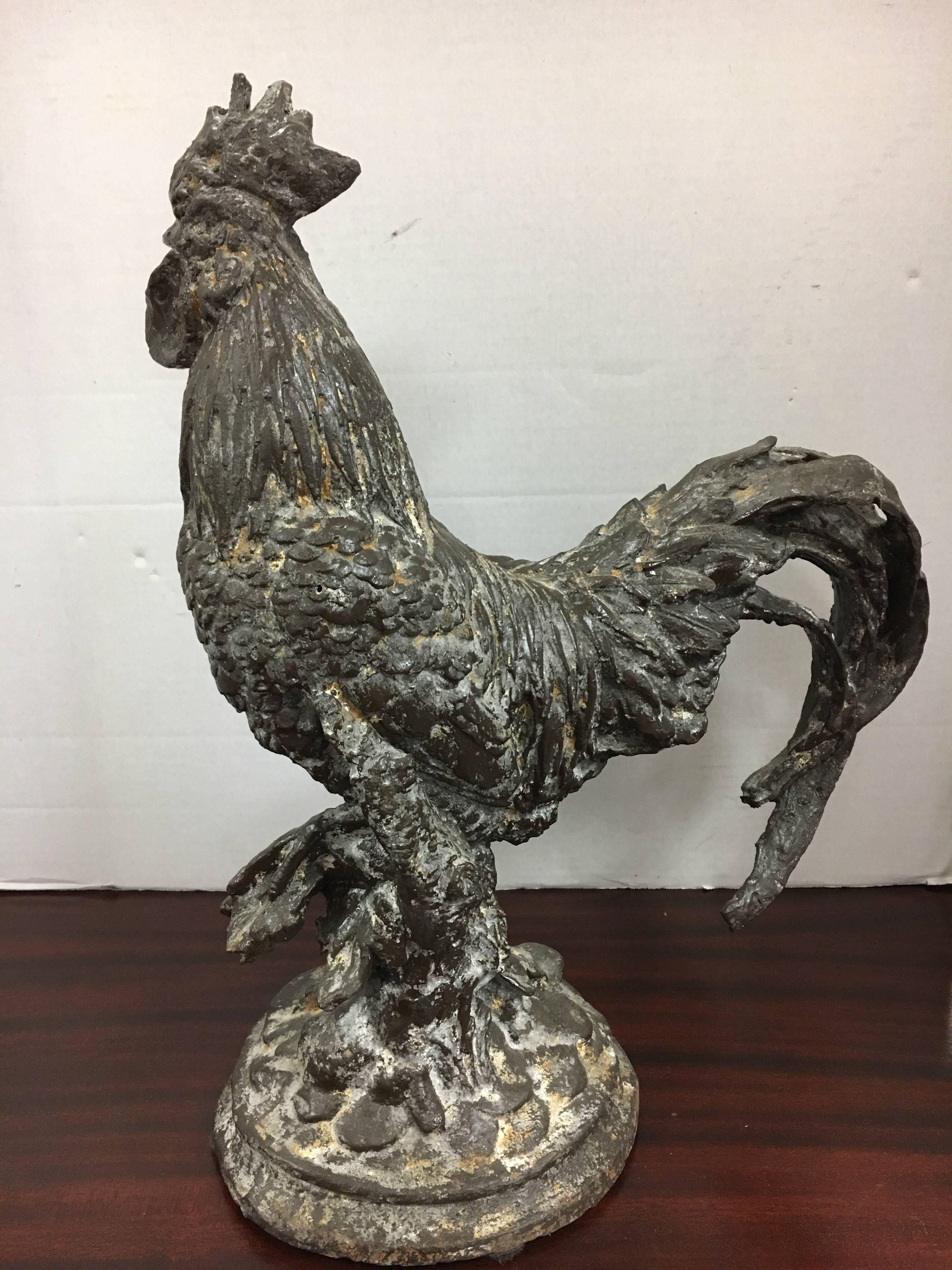 Monumental Late 19th Century Cast Iron Rooster Sculpture French In Excellent Condition In West Hartford, CT