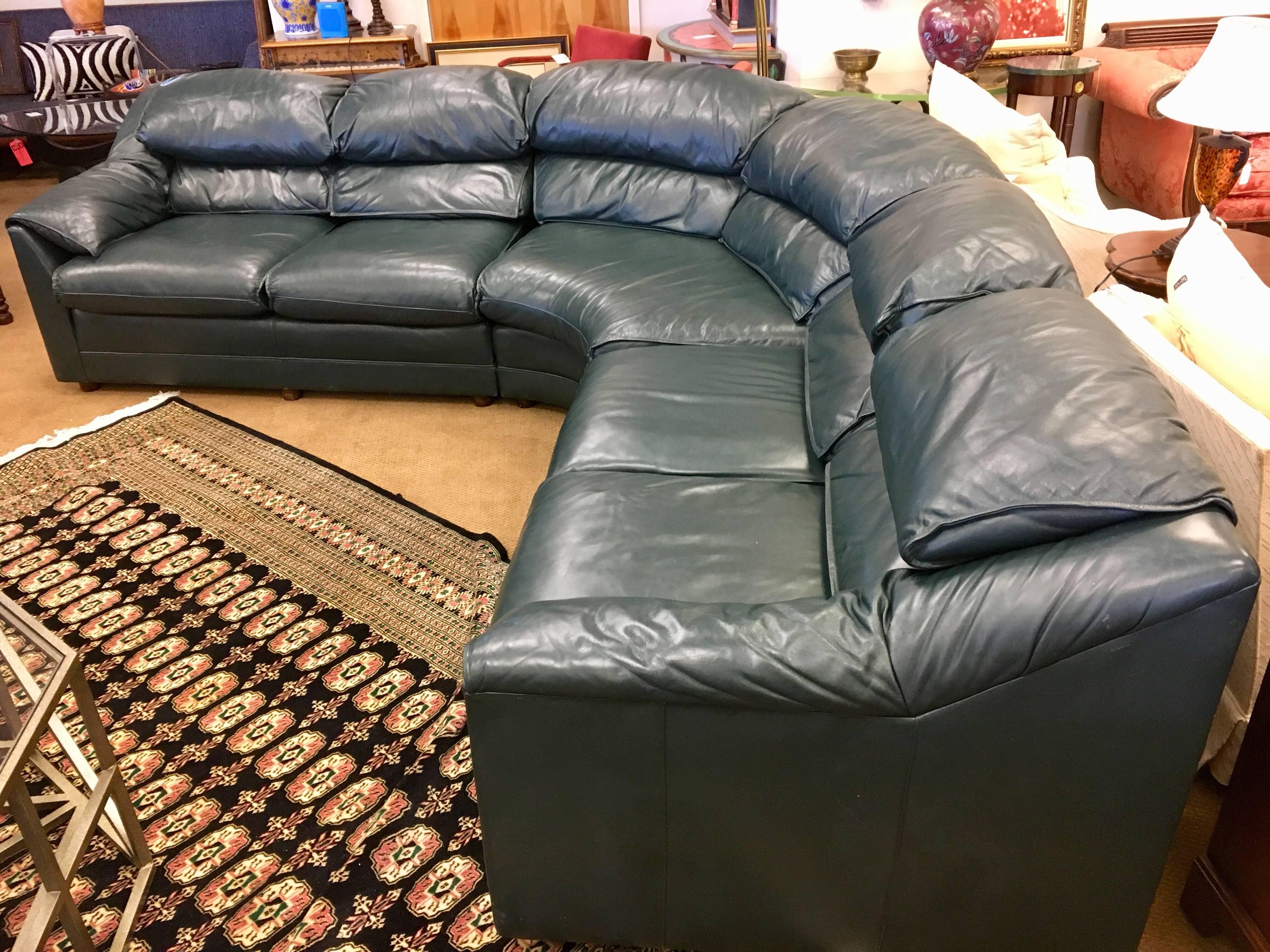 Hancock and Moore British Racing Green Leather Three Piece Sectional Sofa 1