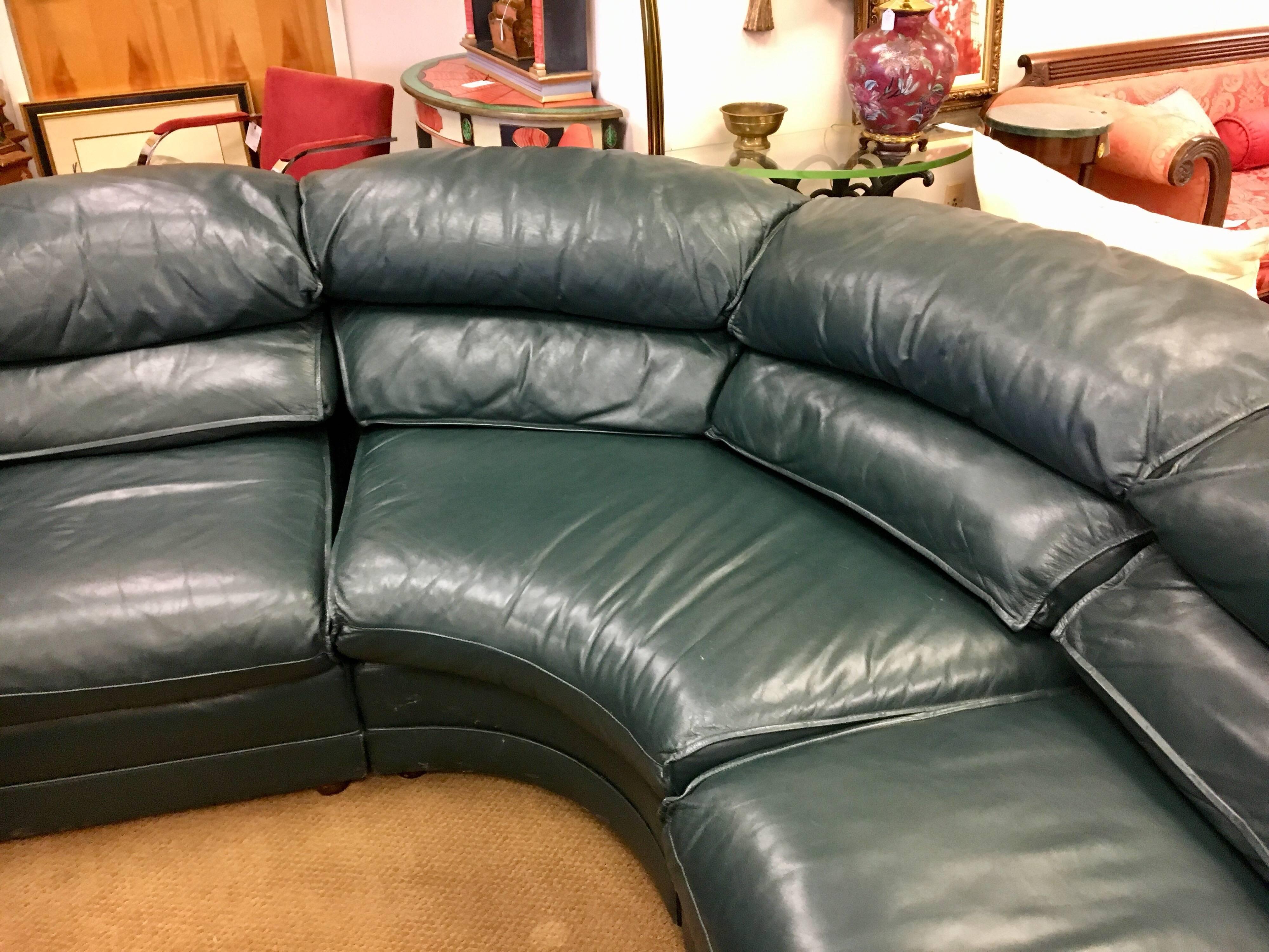 green leather sectional couch
