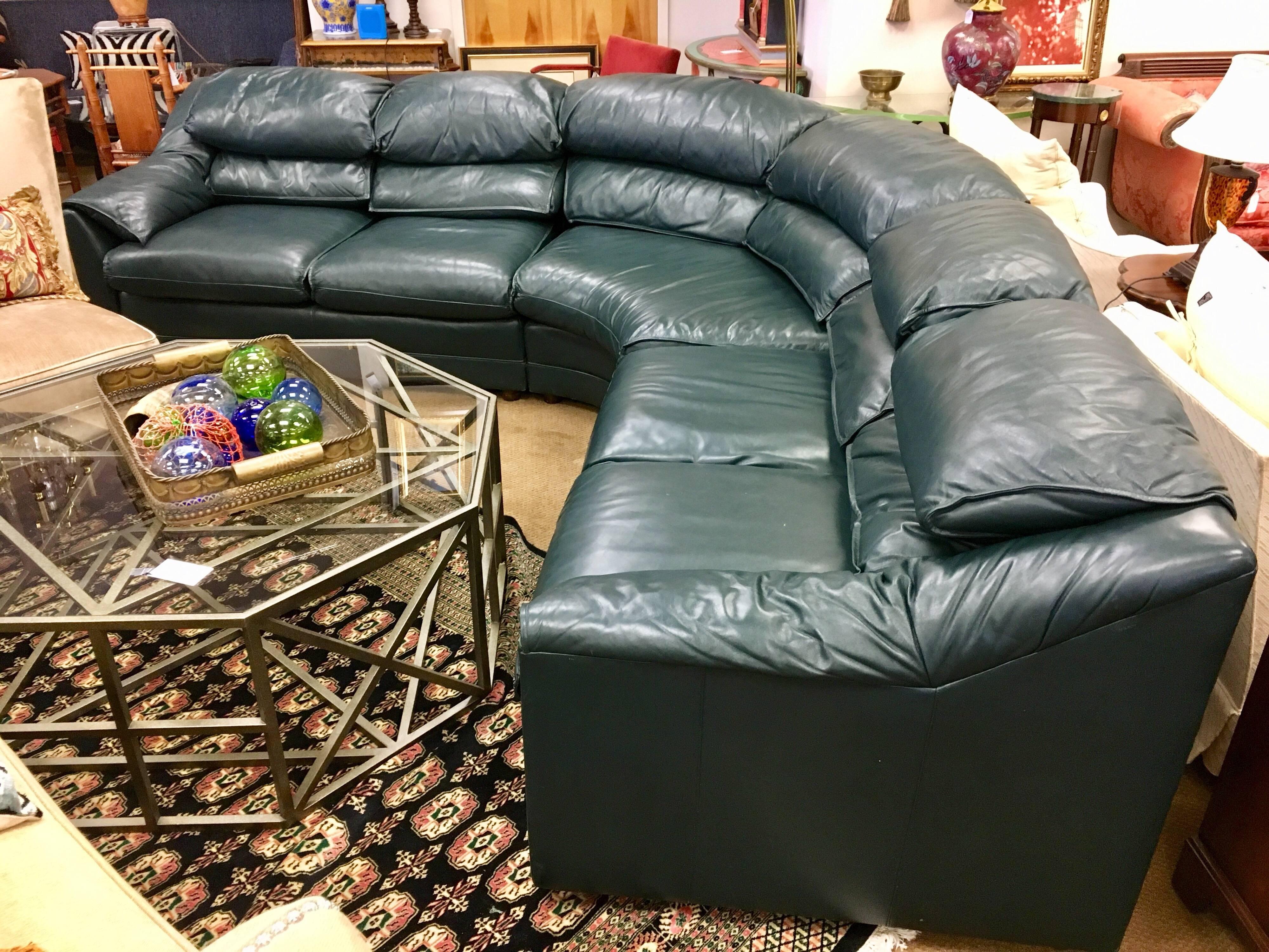 20th Century Hancock and Moore British Racing Green Leather Three Piece Sectional Sofa