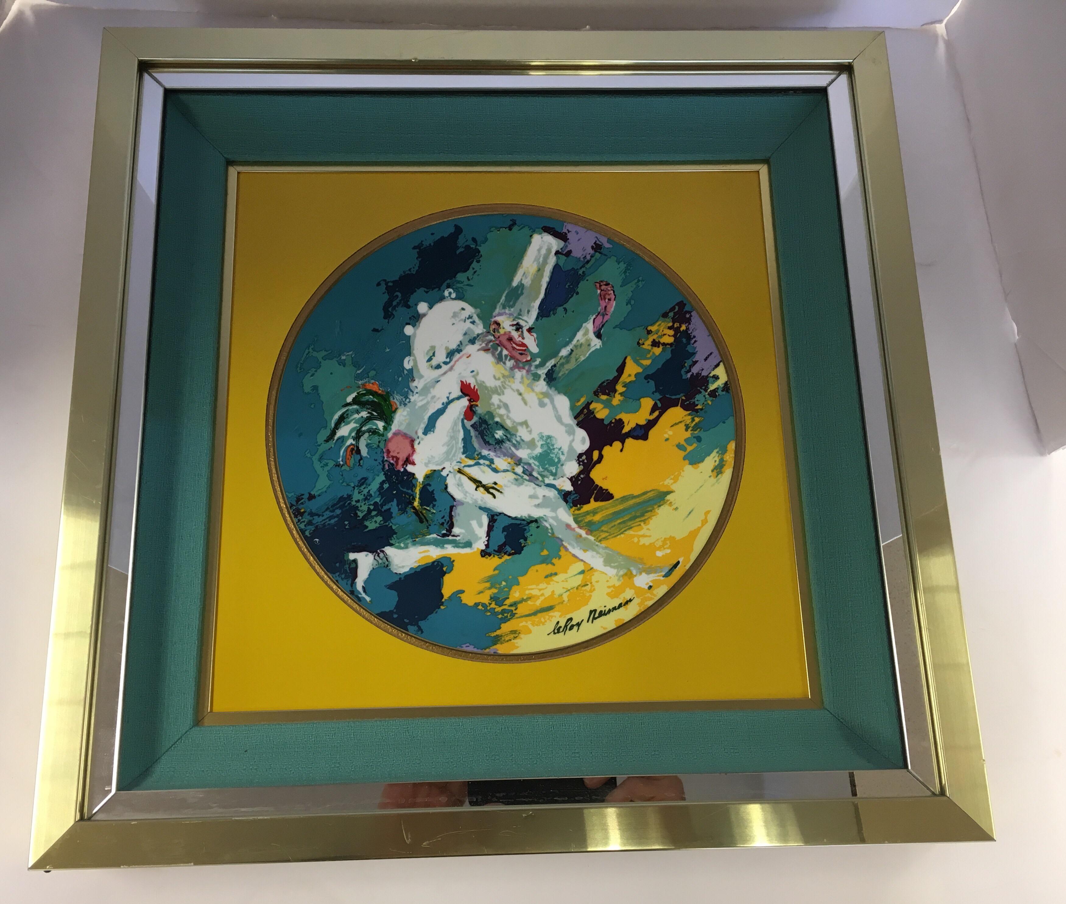 Rare Leroy Neiman limited edition collectors plate in a midcentury custom frame.
Title of plate is Punchinello and it is #8550 of 15,000.