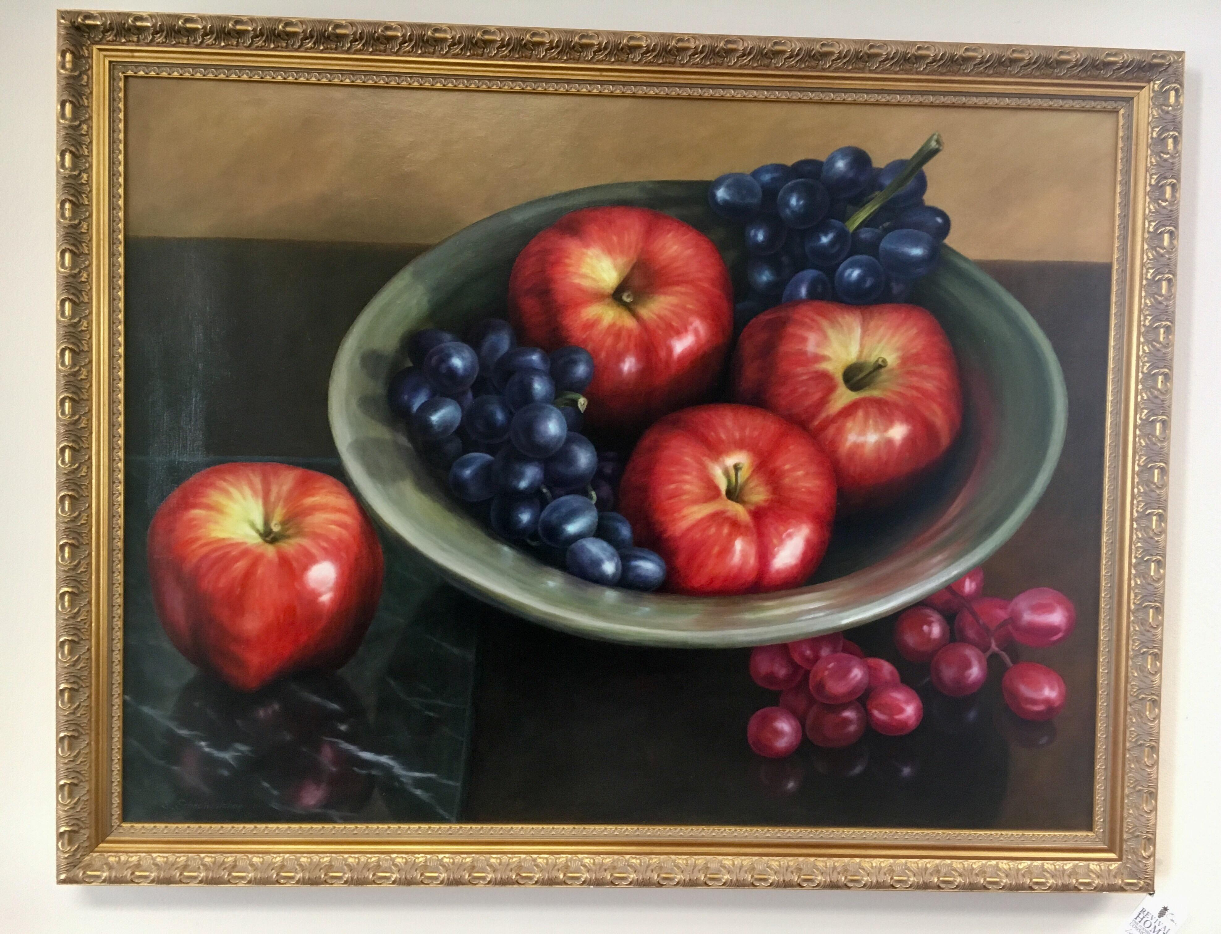 Original 1970s oil on canvas in beautiful frame by the artist S. Schrohenlofer. Medium is oil on canvas.
Colors are vibrant and the talent of the artist is unquestionable.