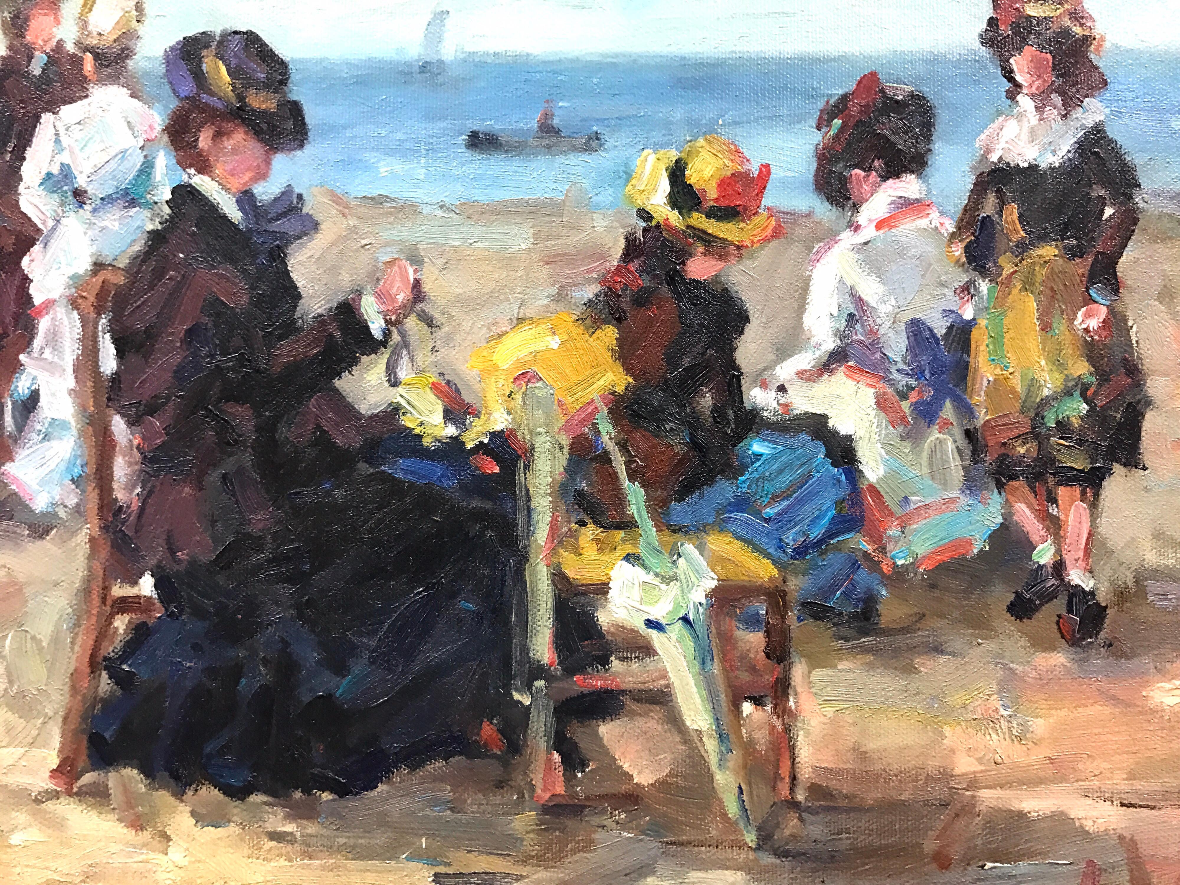 Women on the Beach Impressionist Oil Painting In Excellent Condition In West Hartford, CT