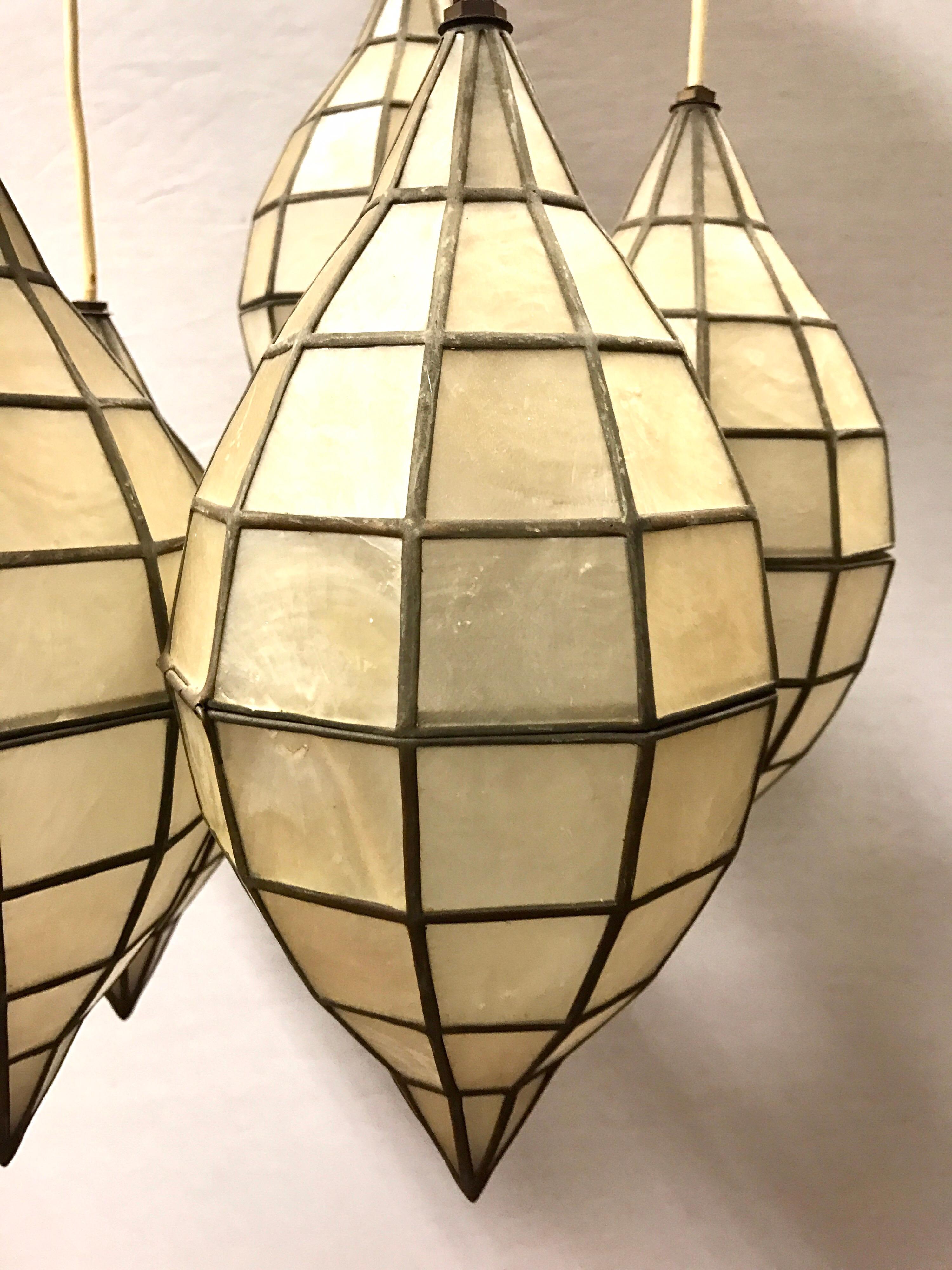 Mid-Century Modern Mid Century Mother-of-Pearl Hanging Lanterns Pendant Chandelier