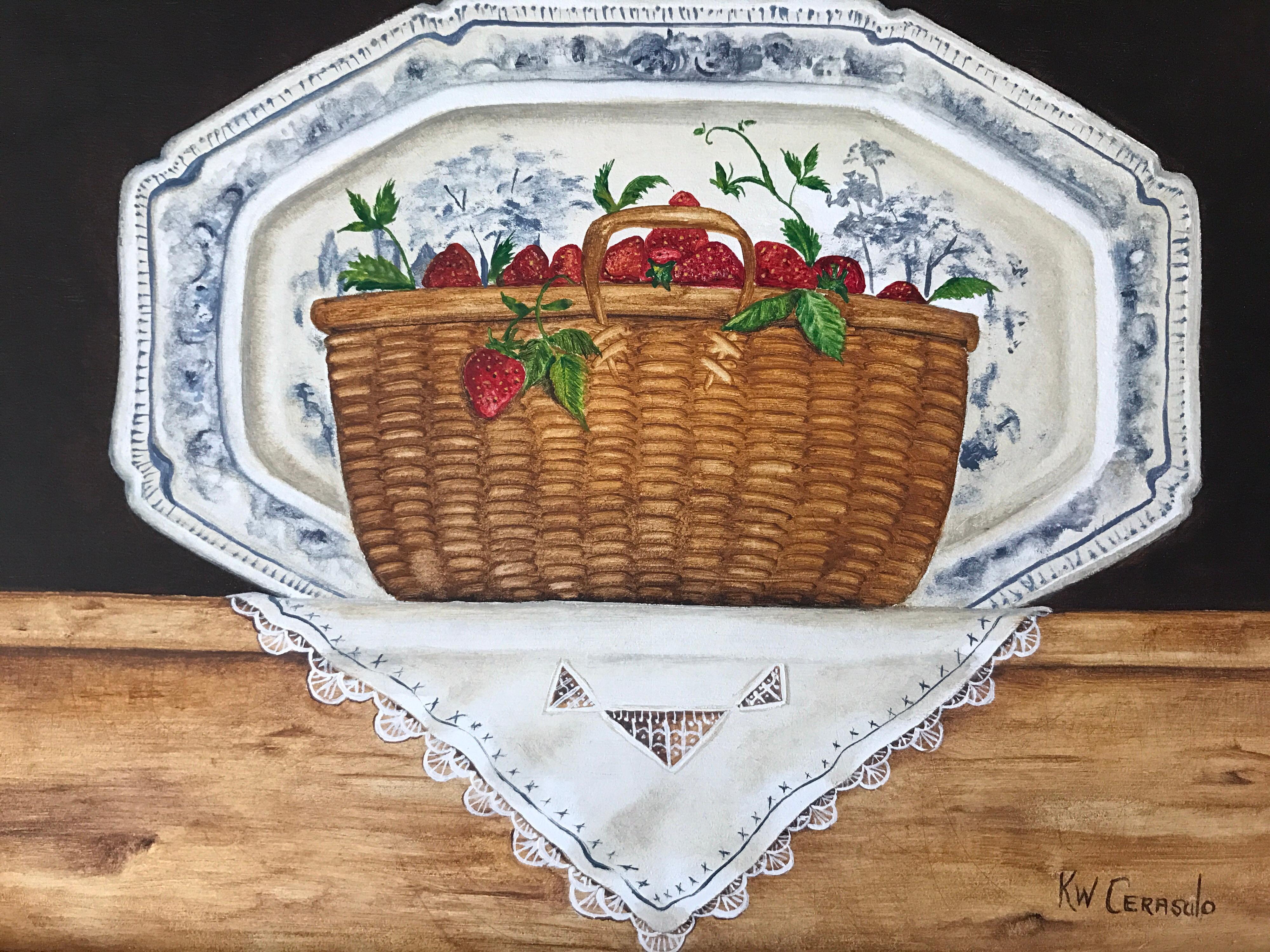 Original Oil Painting by Kathryn White Cerasulo Titled Strawberries Great Gift 1