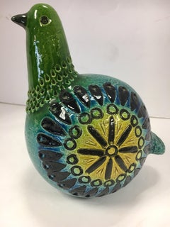 Mid-Century Modern Glazed Ceramic Peacock Bird Signed Made in Italy
