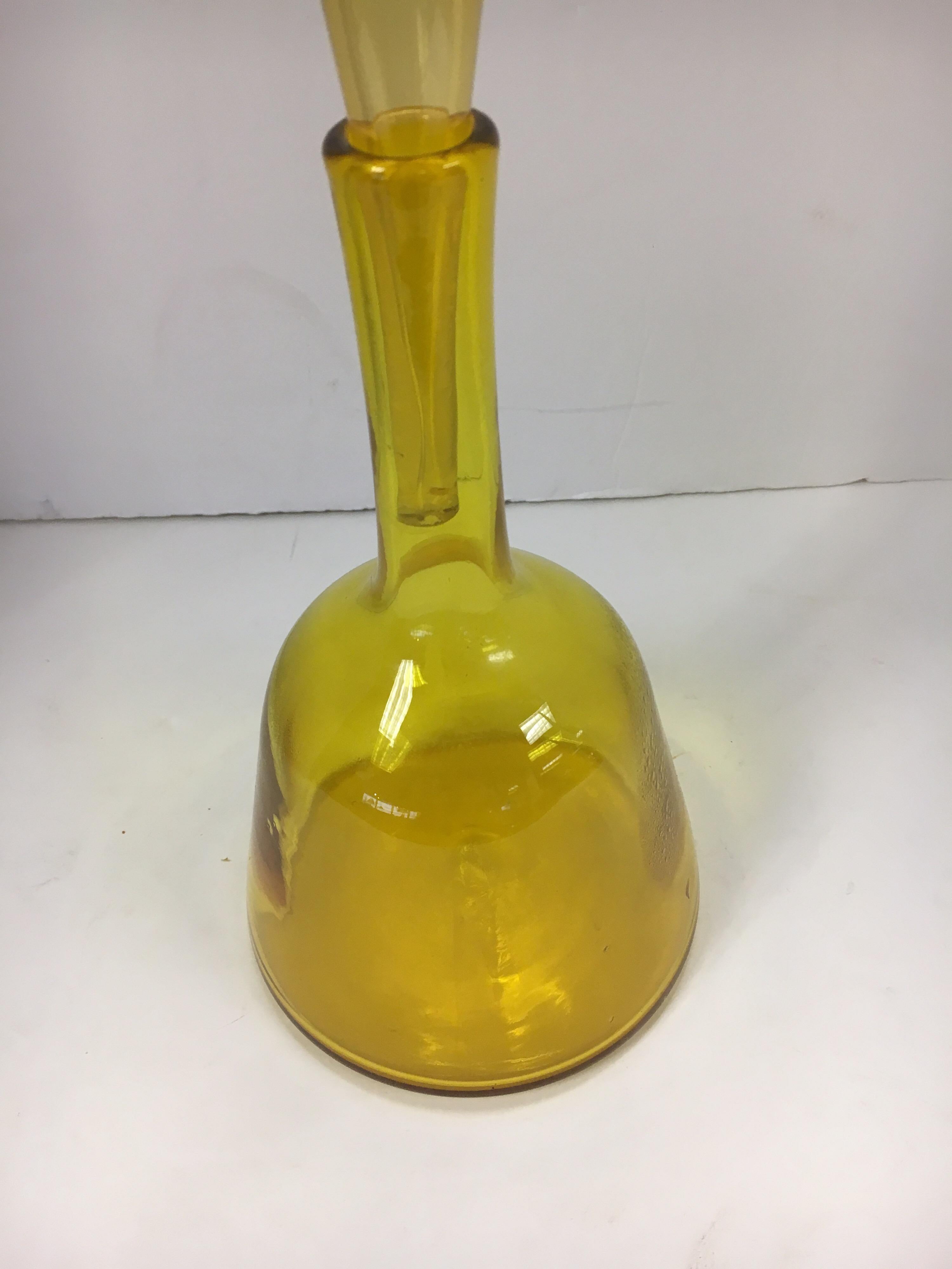 American Mid Century Blenko Yellow Art Glass Decanter Bottle Vessel