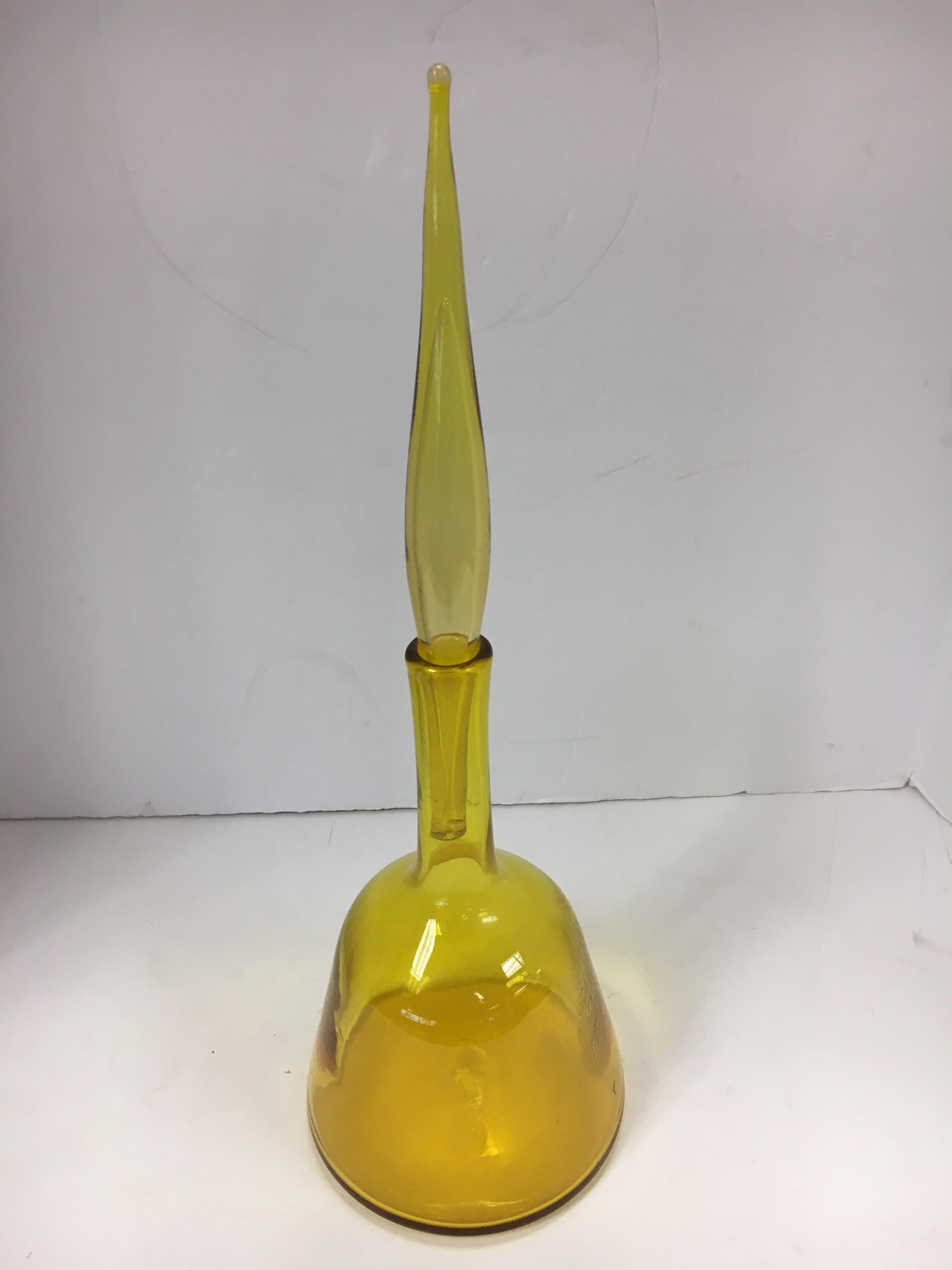 Mid-20th Century Mid Century Blenko Yellow Art Glass Decanter Bottle Vessel
