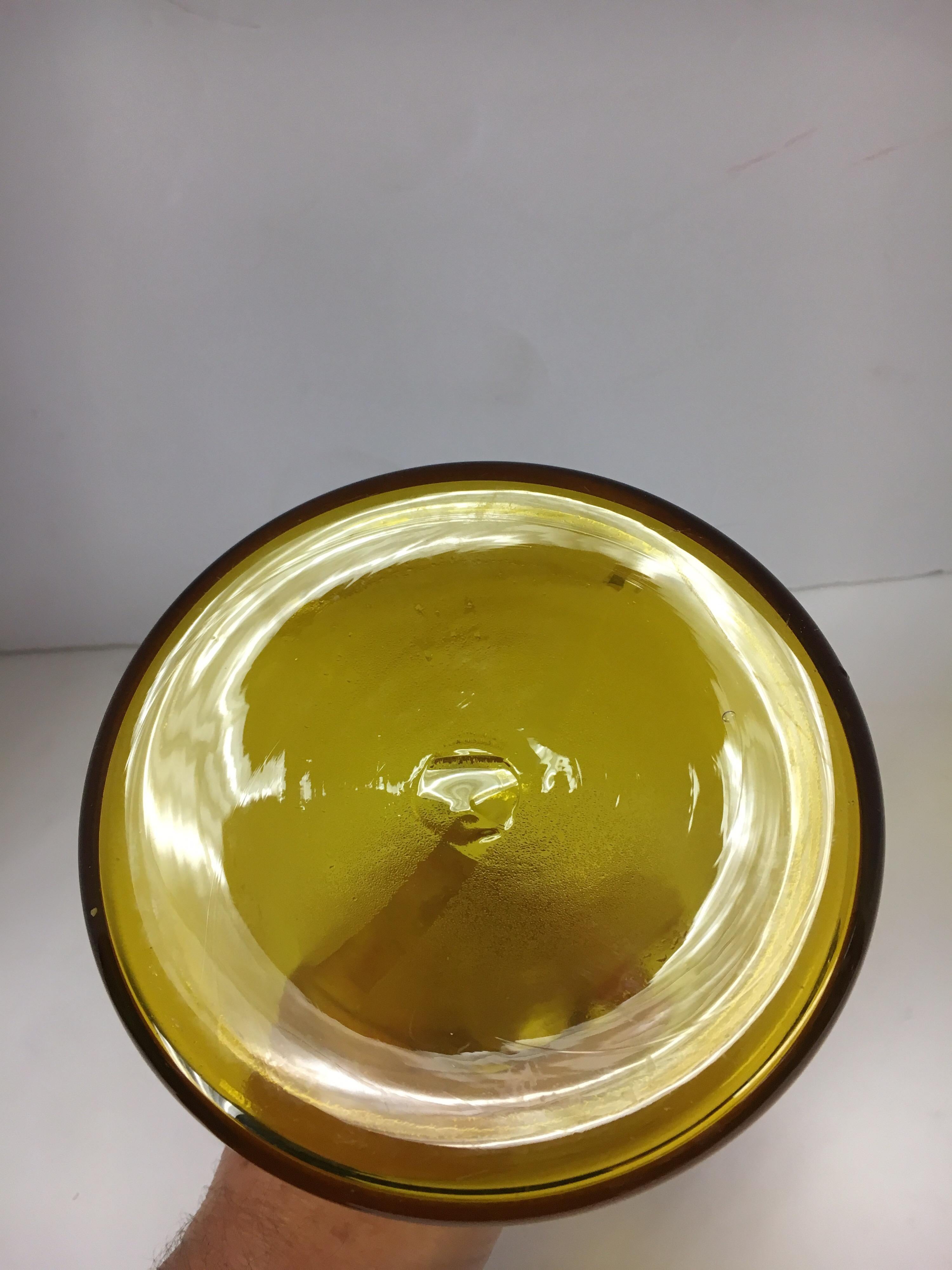 Mid Century Blenko Yellow Art Glass Decanter Bottle Vessel 1