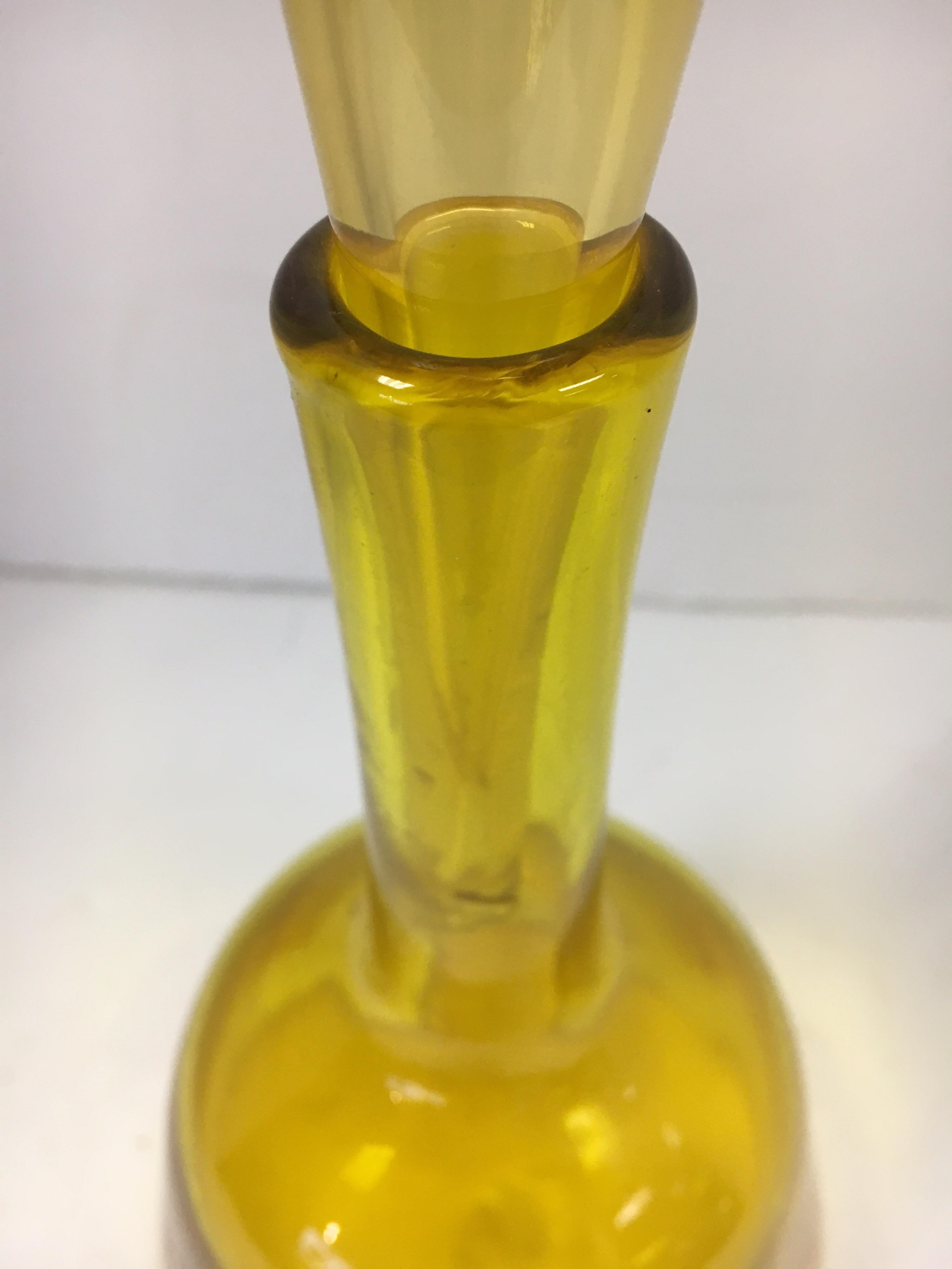 Mid Century Blenko Yellow Art Glass Decanter Bottle Vessel 3