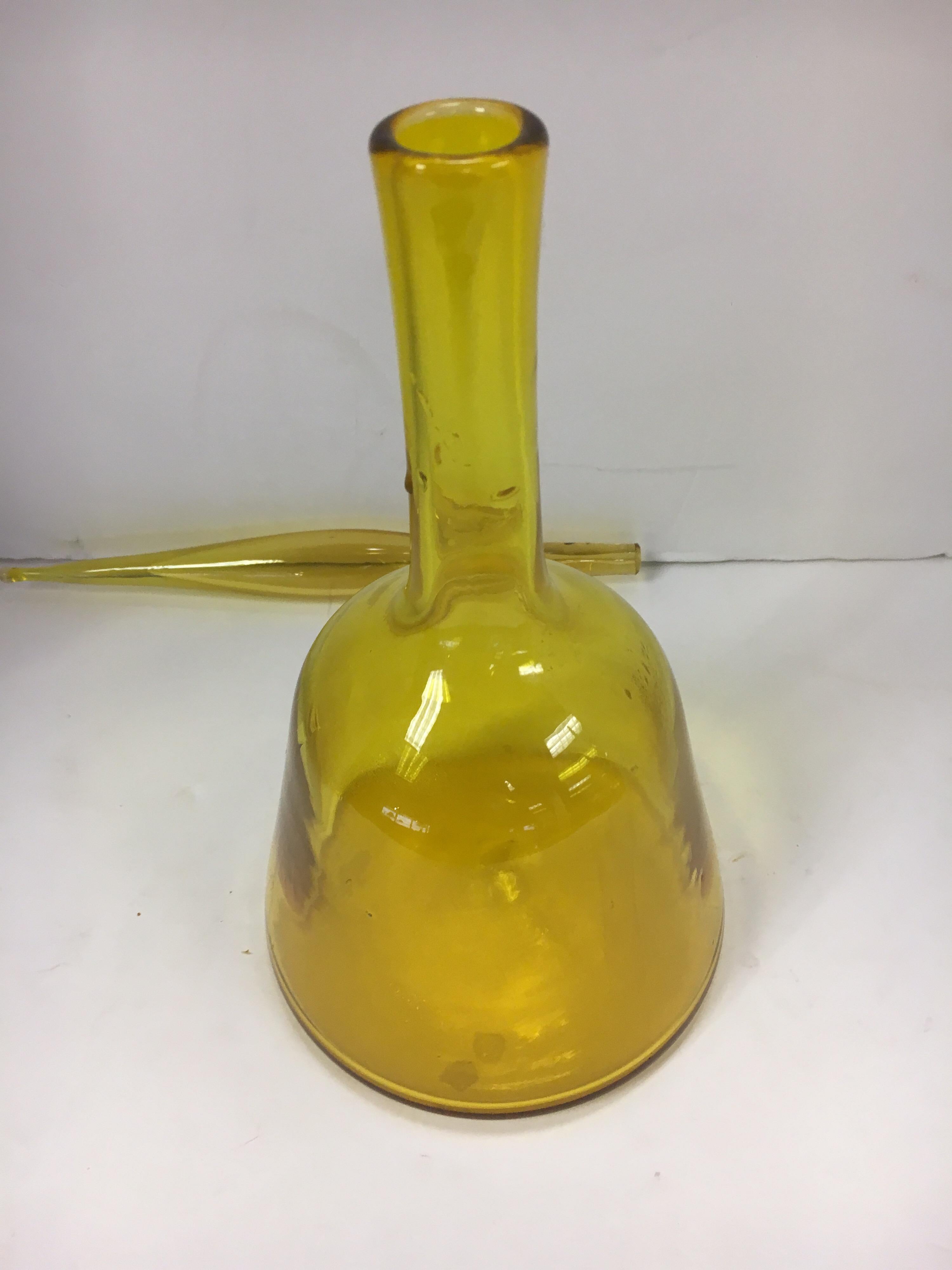 Mid Century Blenko Yellow Art Glass Decanter Bottle Vessel 4