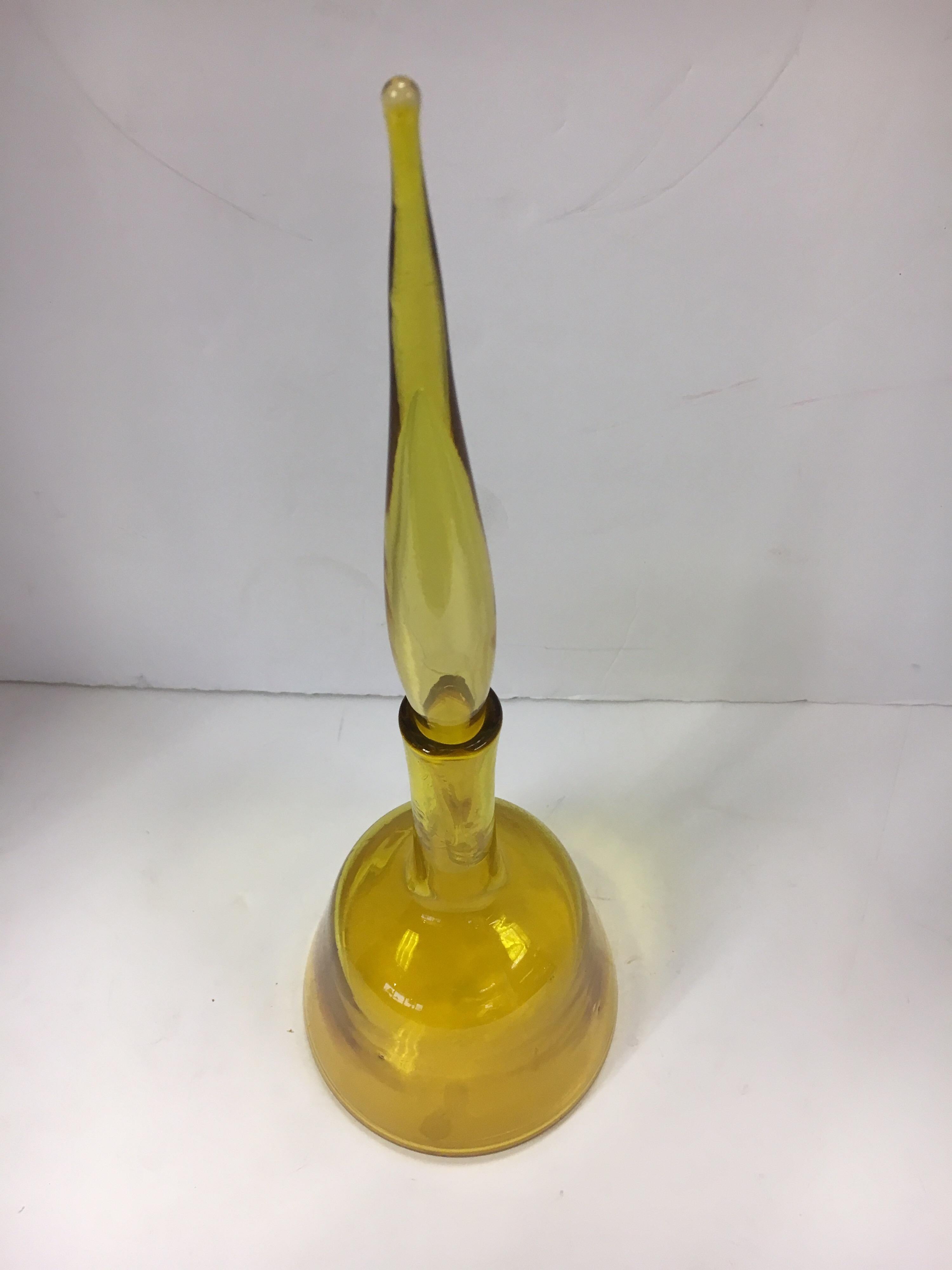 Mid Century Blenko Yellow Art Glass Decanter Bottle Vessel 5