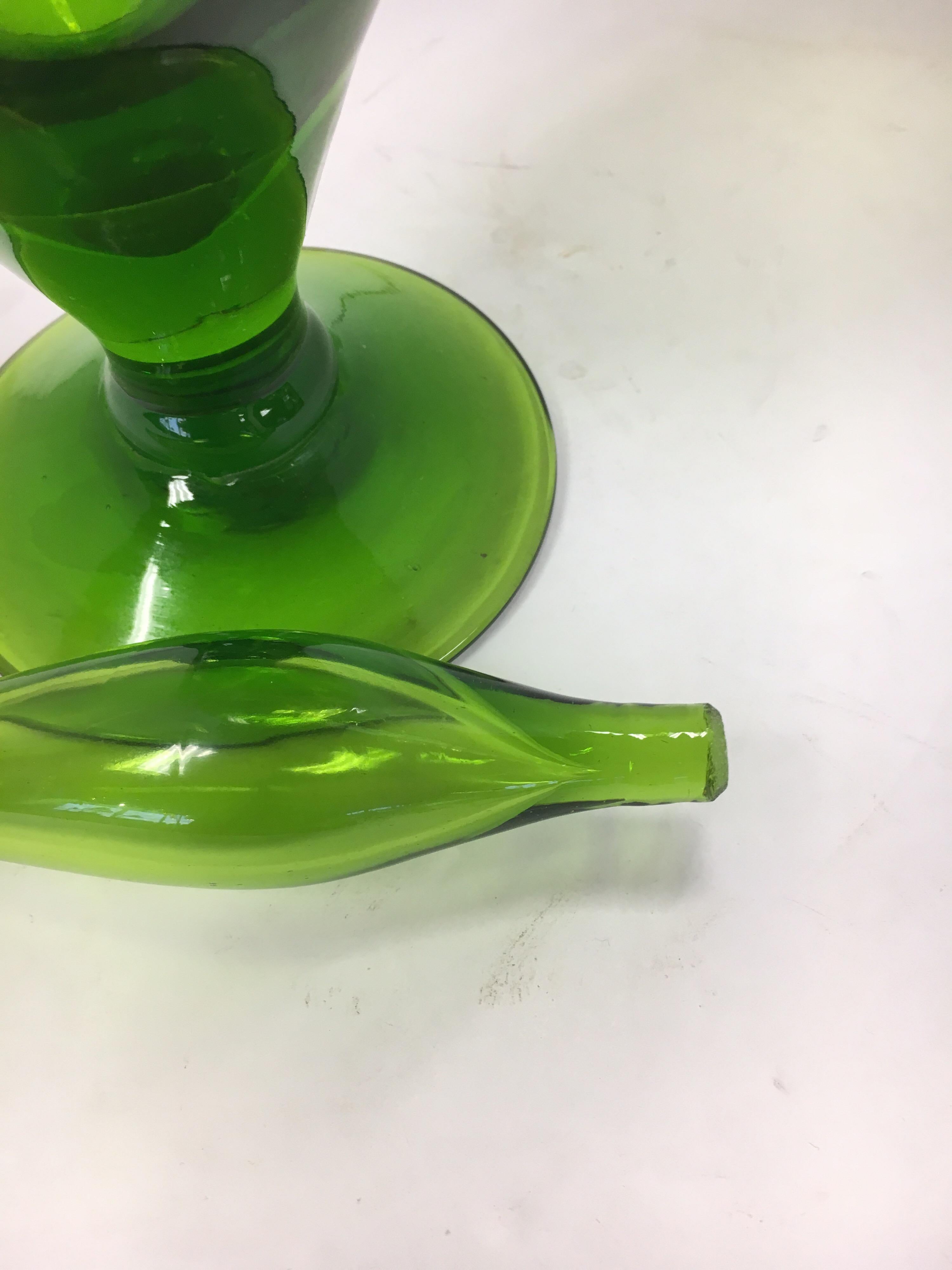 Mid-Century Modern Tall Mid Century Blenko Green Glass Decanter Bottle