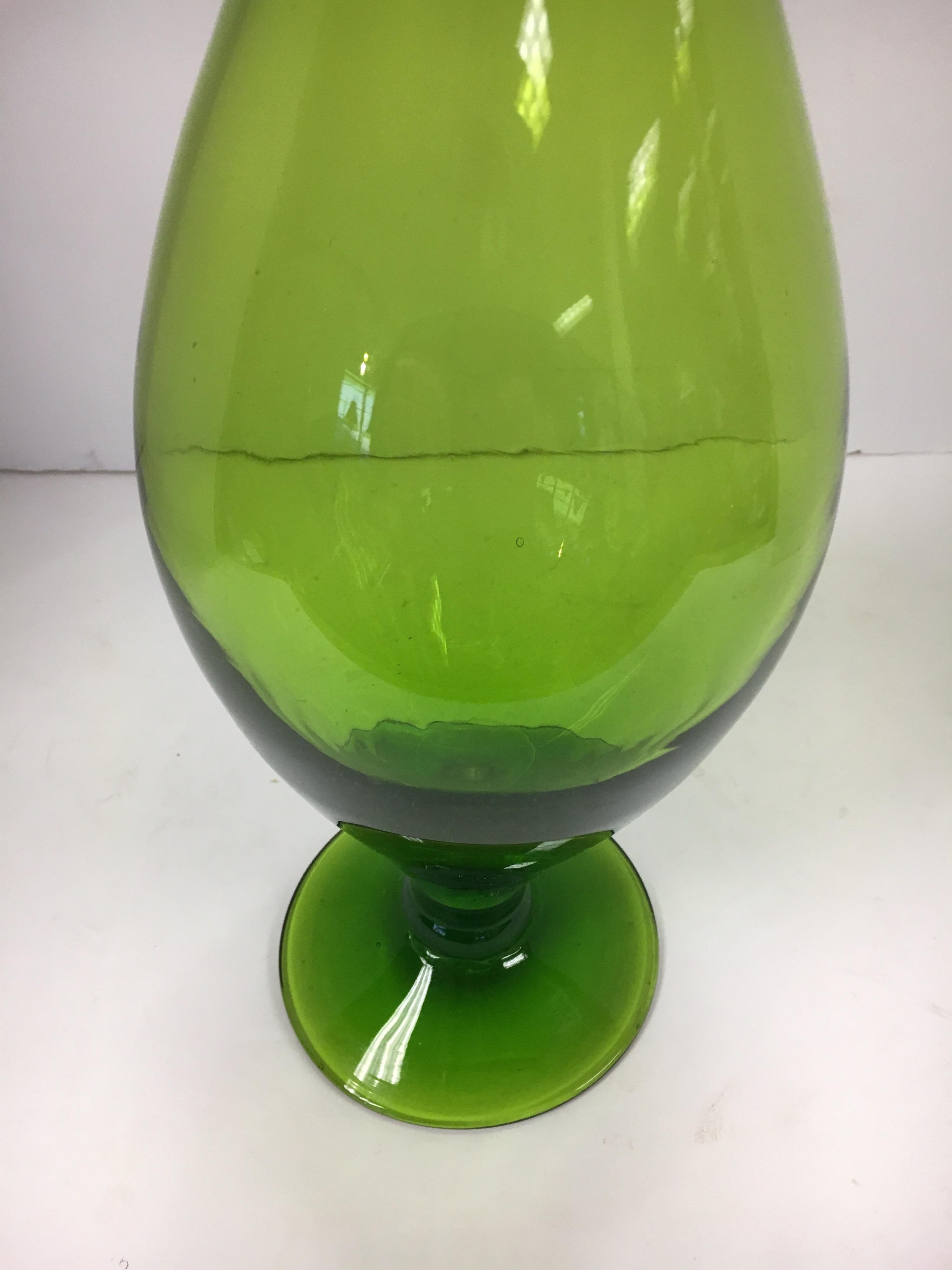 Mid-20th Century Tall Mid Century Blenko Green Glass Decanter Bottle