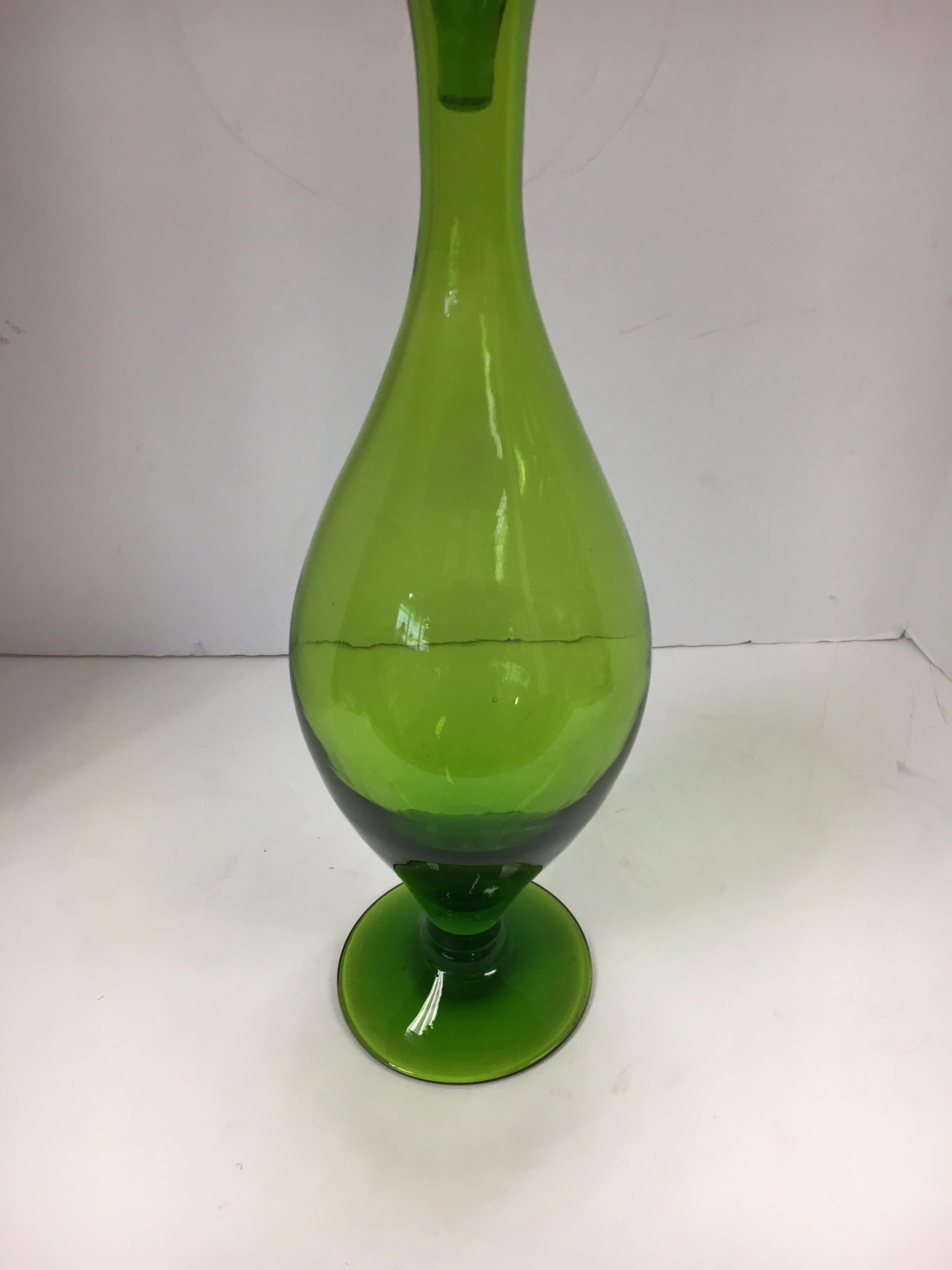 Tall Mid Century Blenko Green Glass Decanter Bottle 1