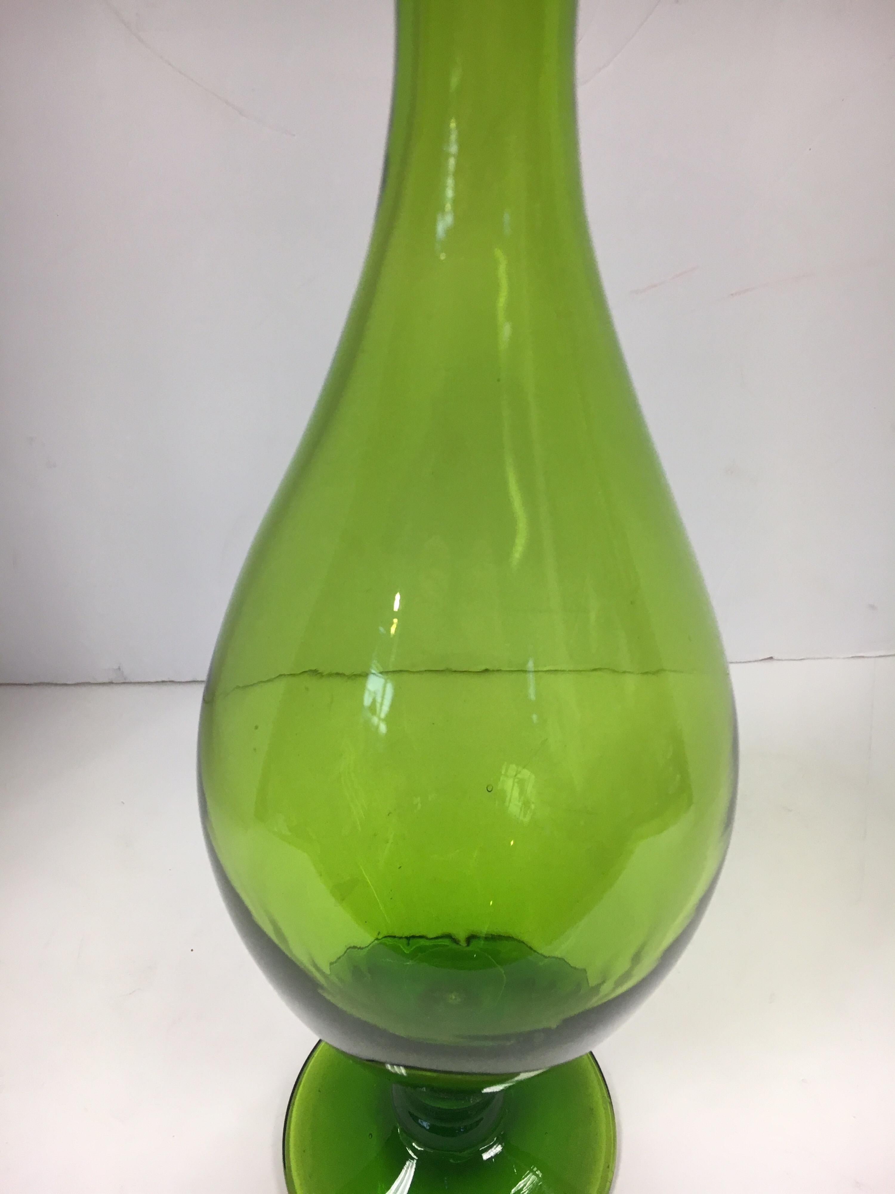 Tall Mid Century Blenko Green Glass Decanter Bottle 2