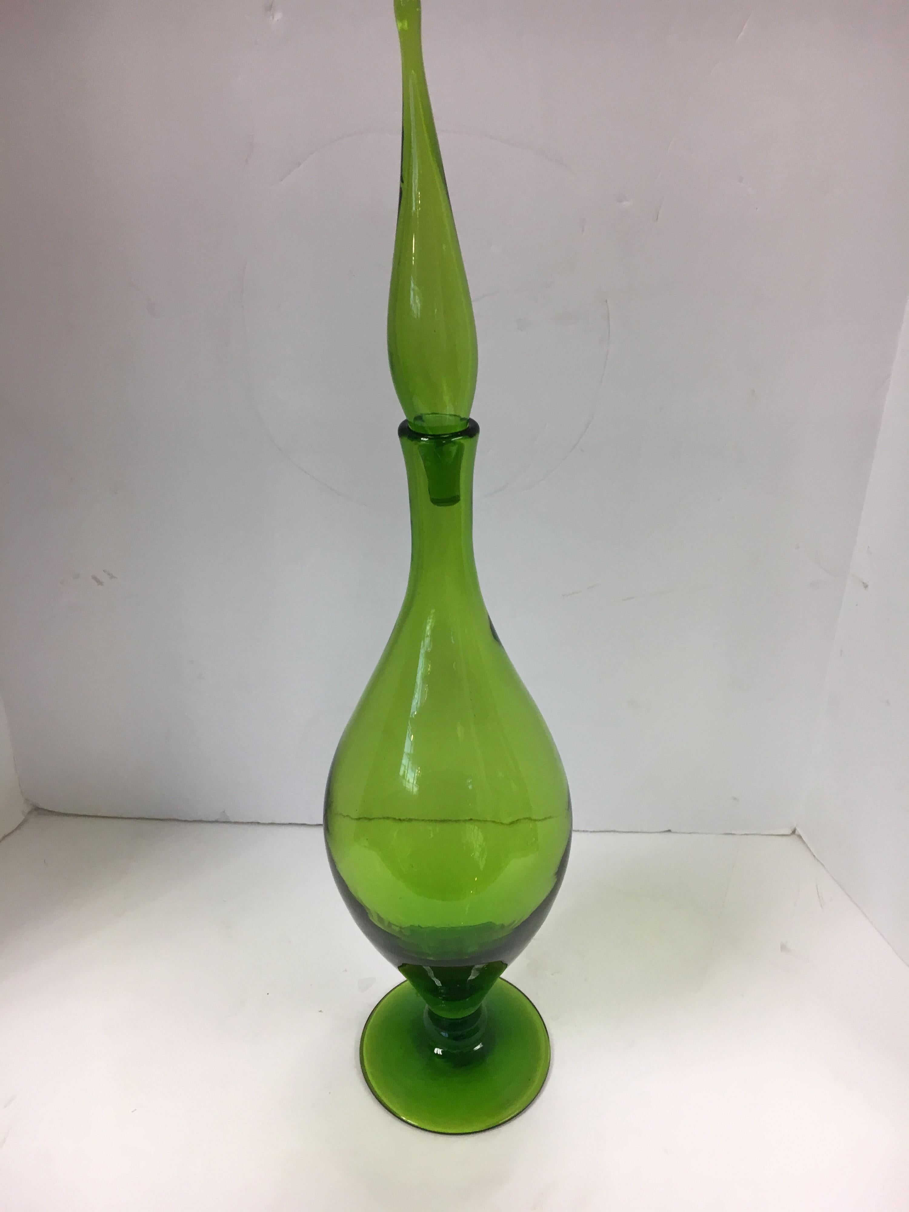 Tall Mid Century Blenko Green Glass Decanter Bottle 3