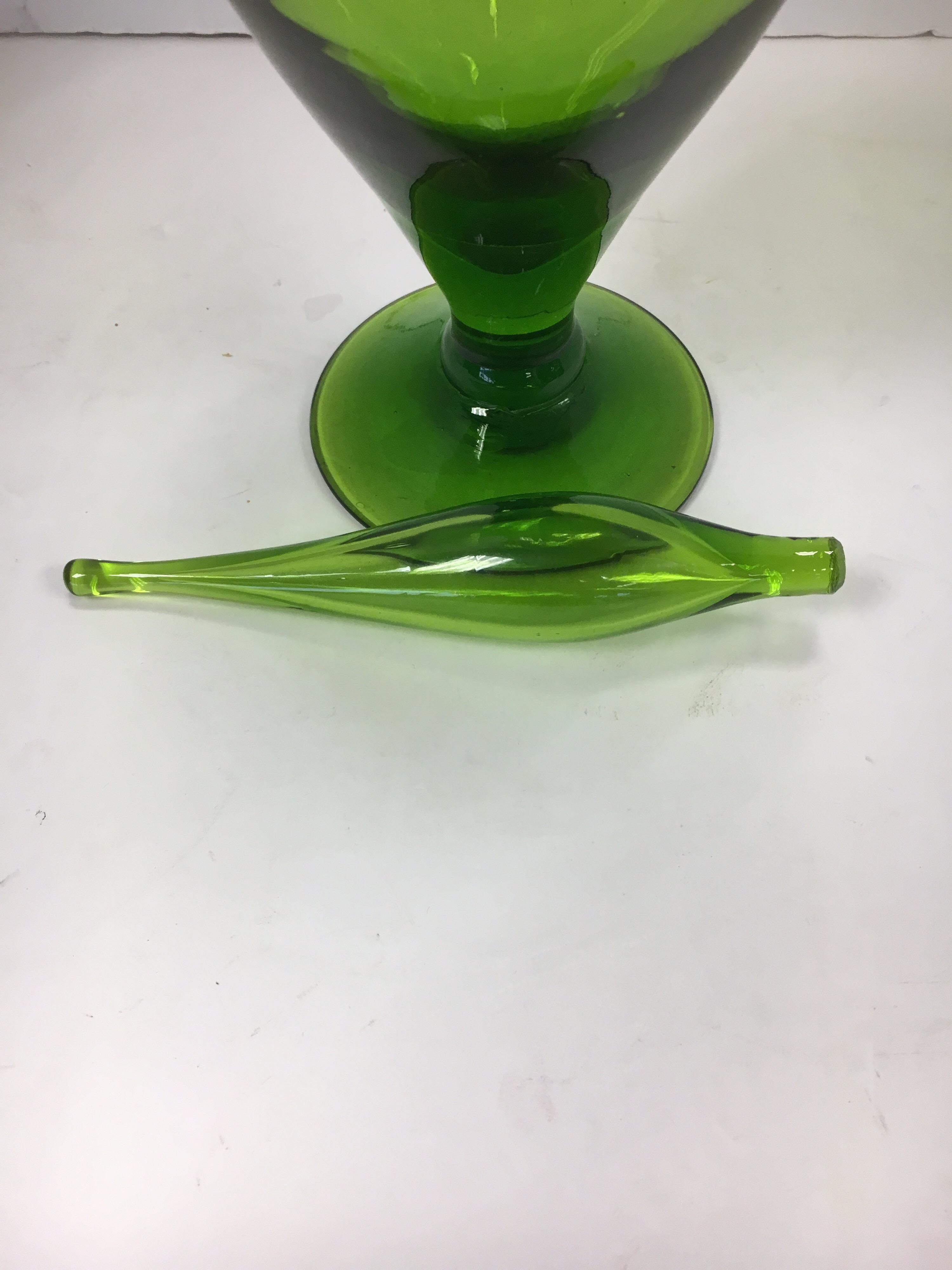 Tall Mid Century Blenko Green Glass Decanter Bottle 5