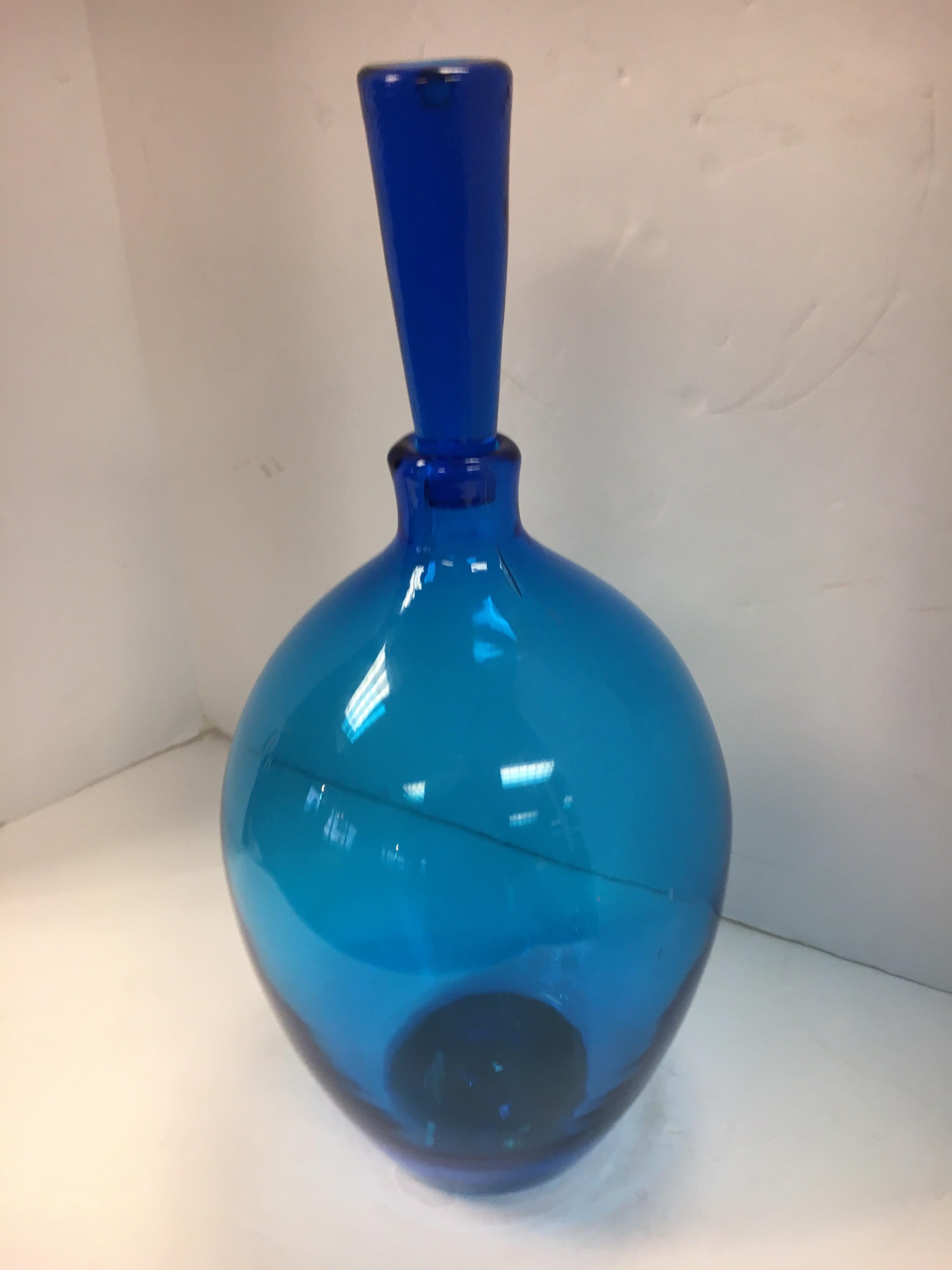Mid-20th Century Mid-Century Modern Italian Blue Art Glass Vase Decanter