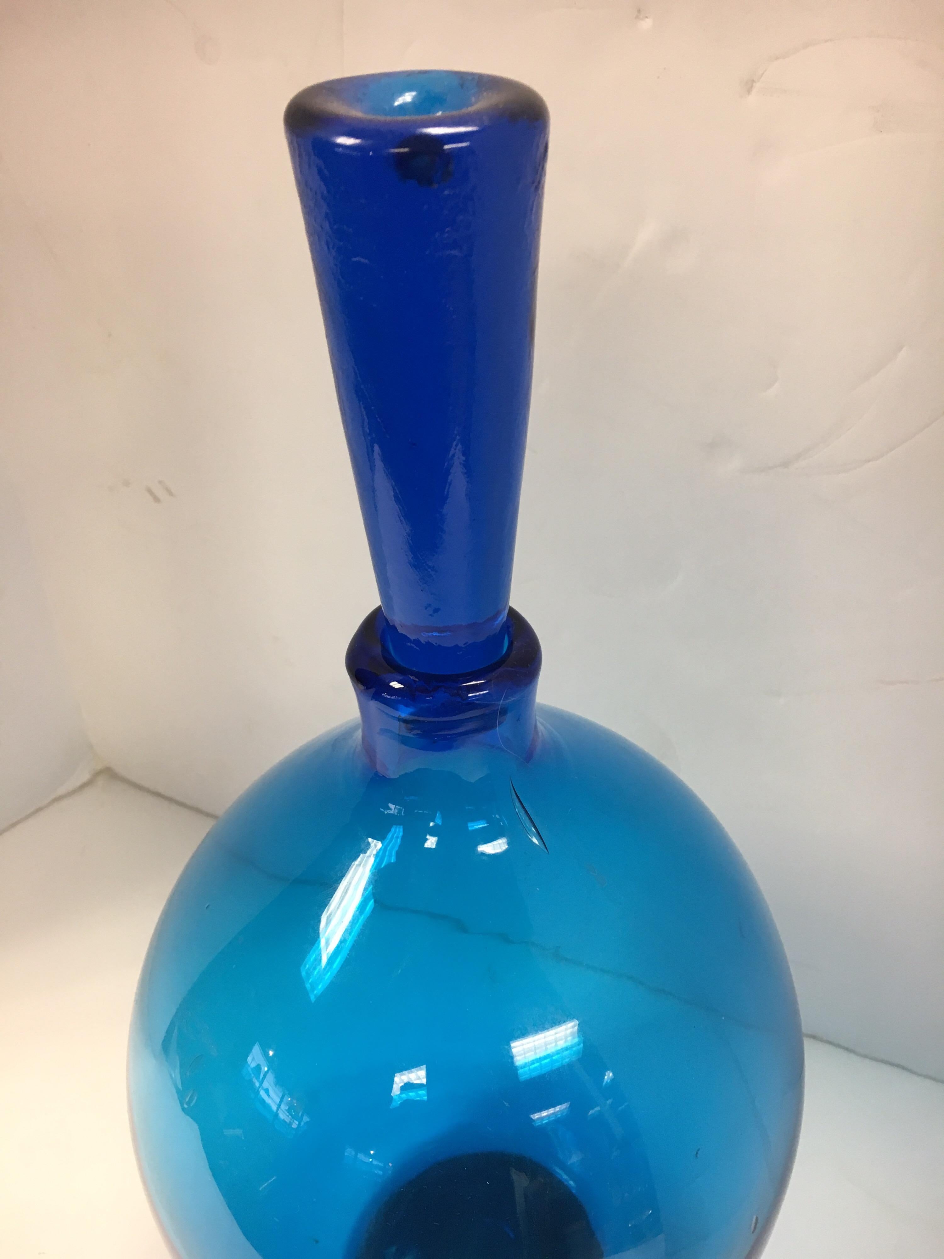 Mid-Century Modern Italian Blue Art Glass Vase Decanter 1