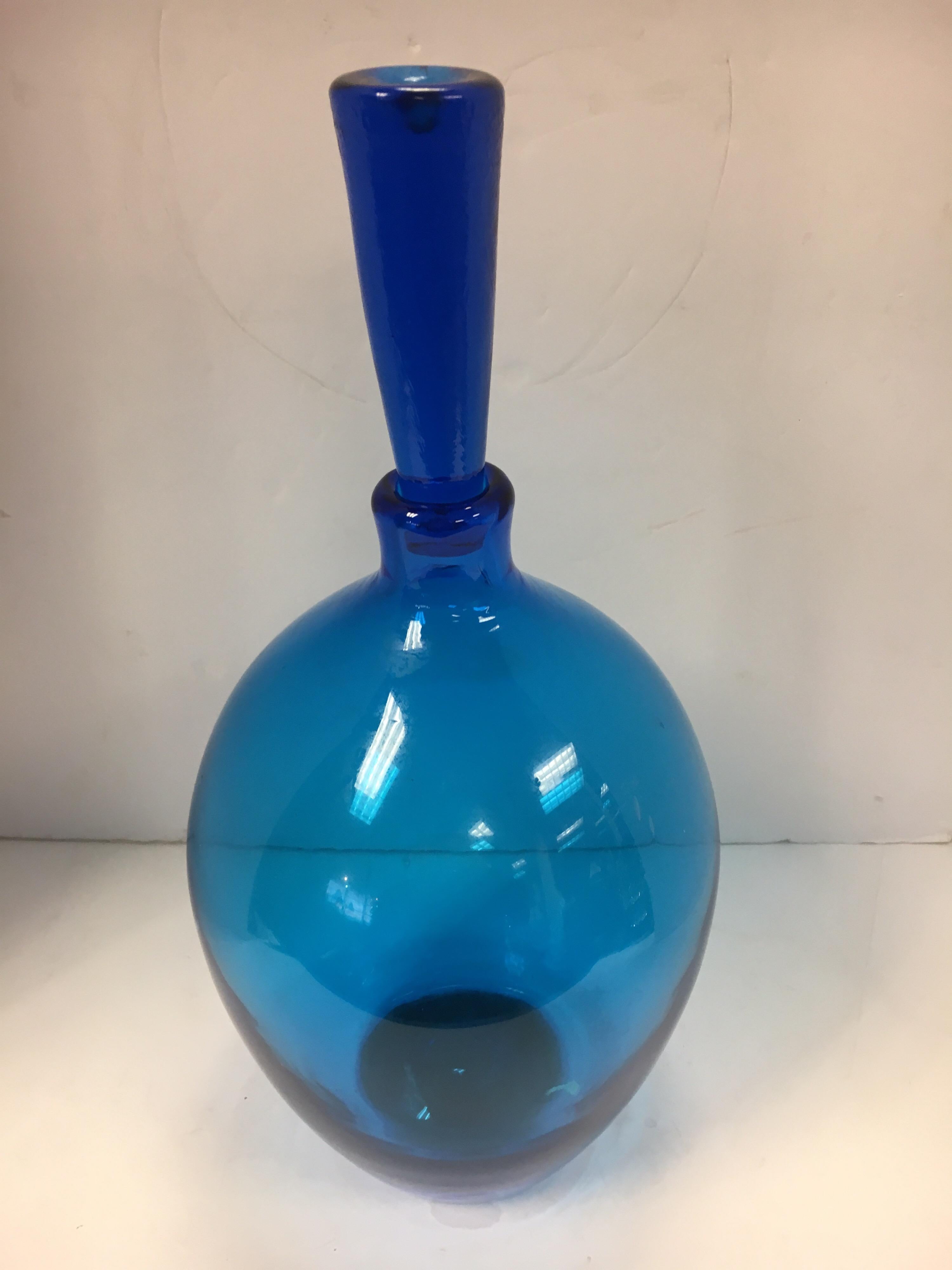 Mid-Century Modern Italian Blue Art Glass Vase Decanter 3