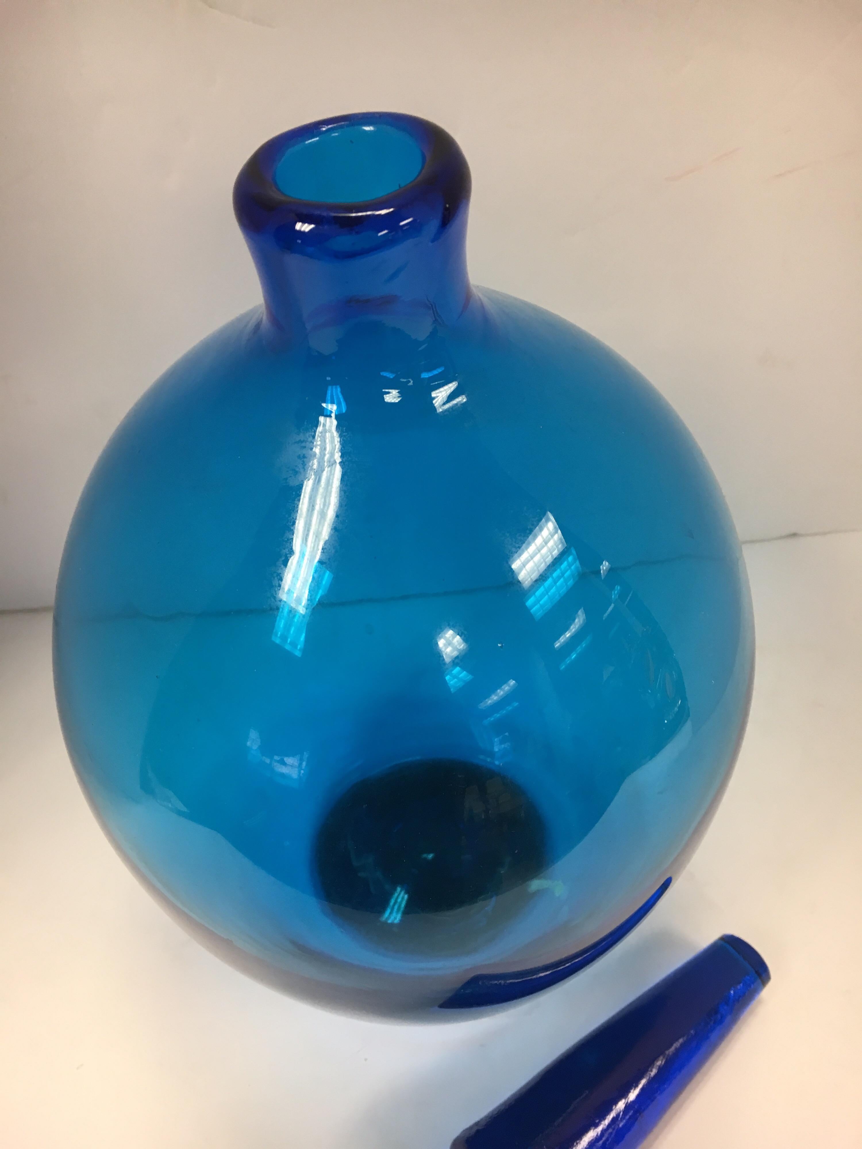 Mid-Century Modern Italian Blue Art Glass Vase Decanter 6