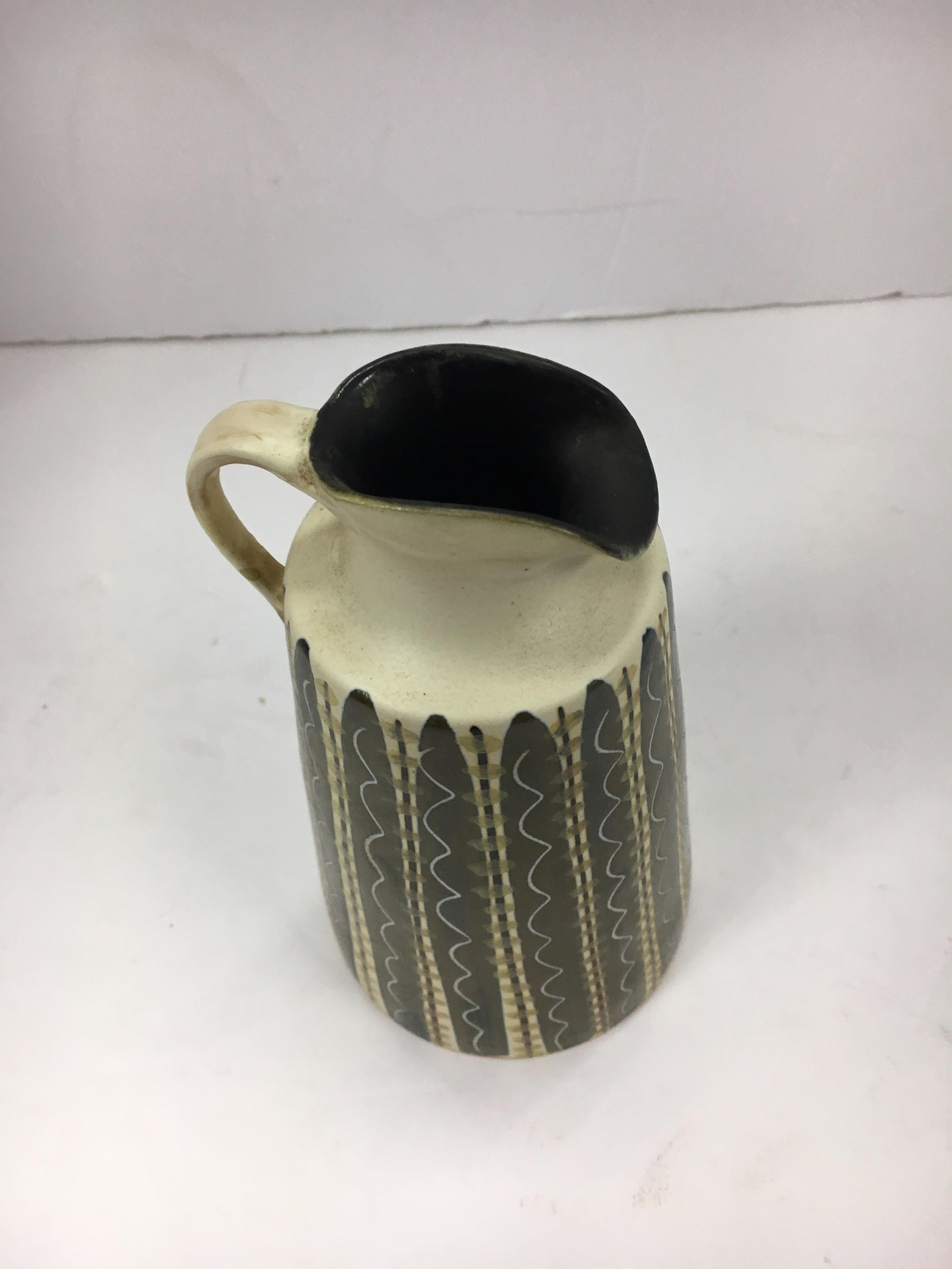 Italian Signed Ceramic Water Pitcher Ady Mid-Century Modern, Italy