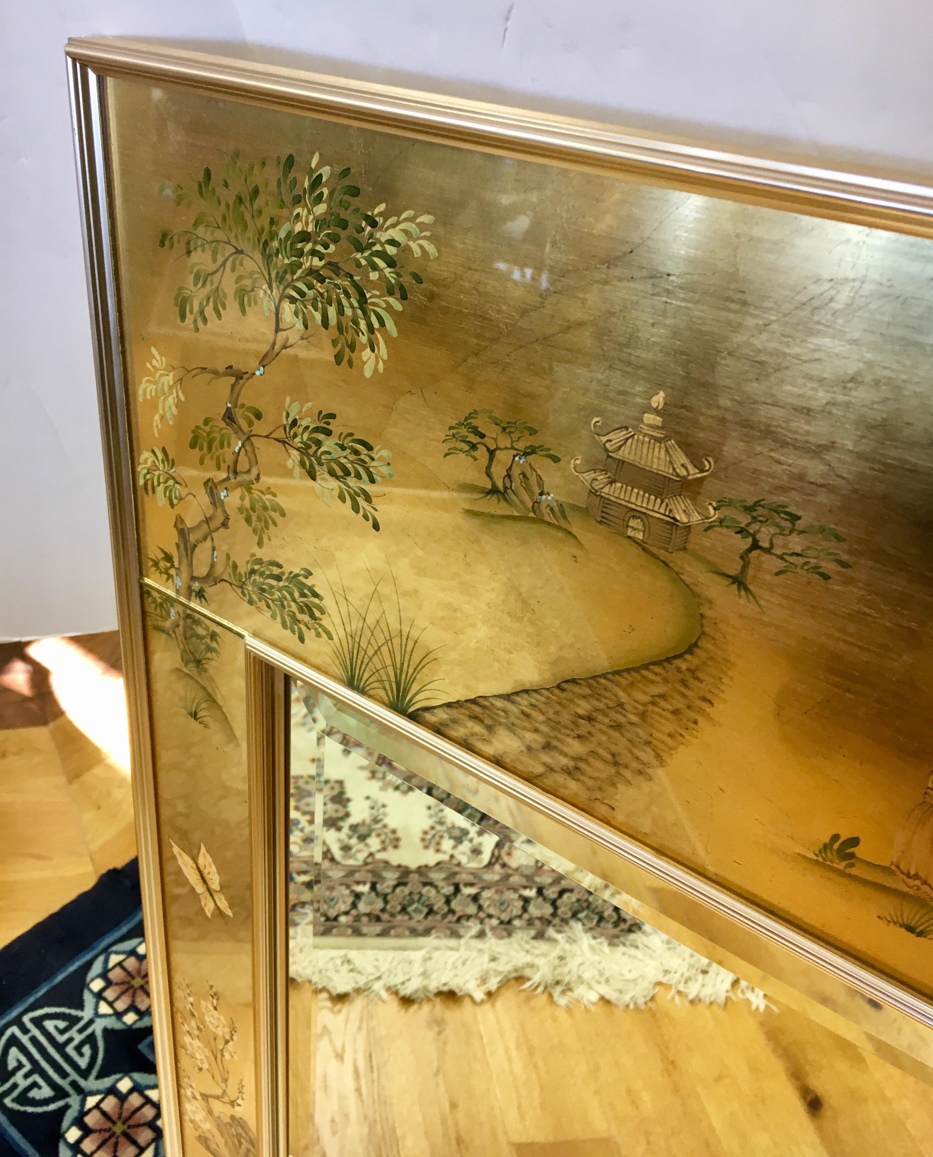 Signed LaBarge La Barge Eglomise Reverse Painted Chinoiserie Wall Mirror DePrez 2