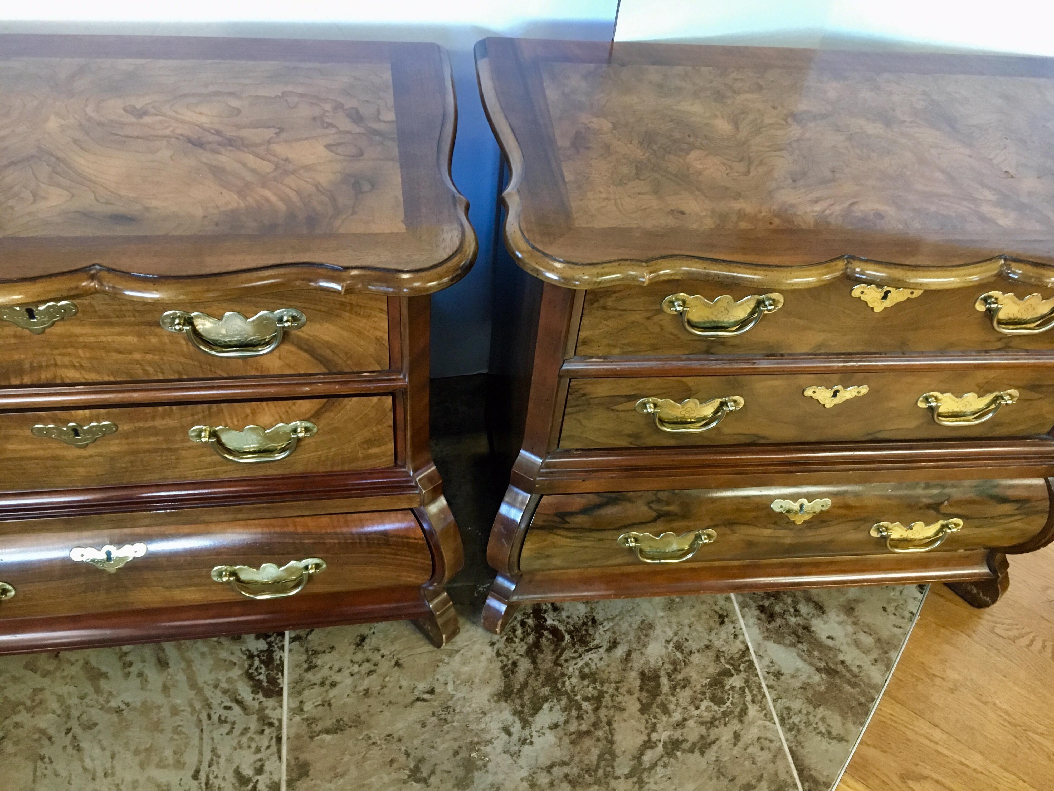 Late 20th Century Baker Furniture Pair of Small Mahogany Dressers Nightstands Bombe Chests