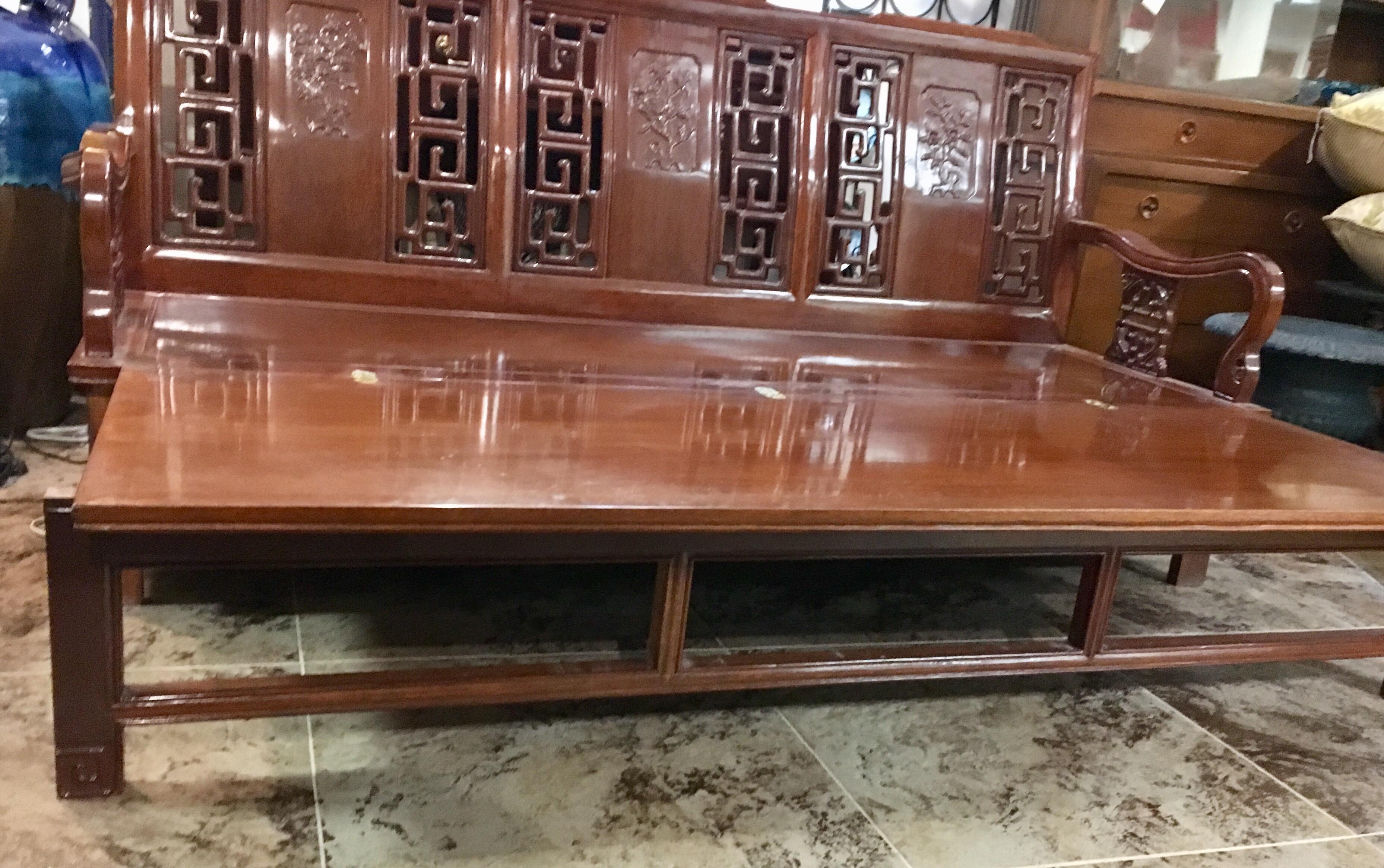 Asian Bench Carved Wood Expandable Daybed Platform Bed Settee 5