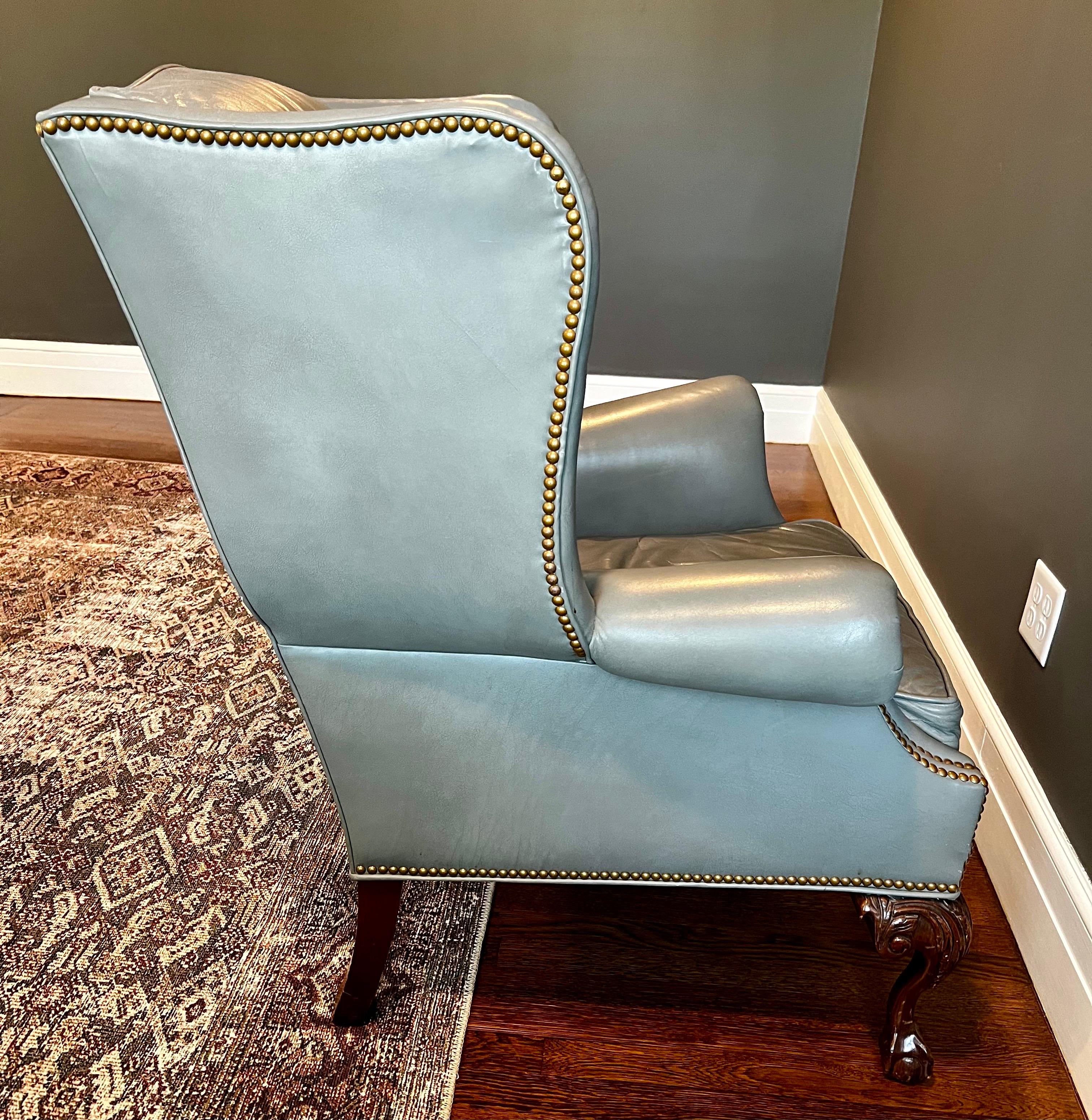Presidential Grey Gray Leather Wingback Chair with Brass Nailheads Ball & Claw 2
