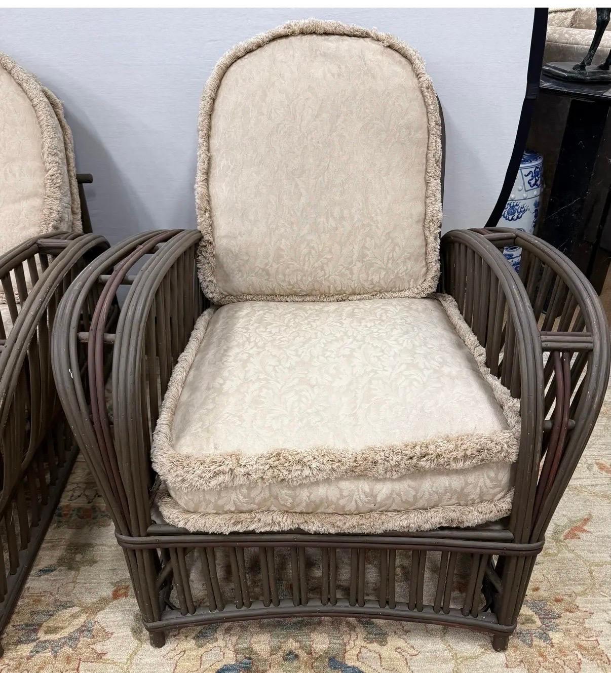 Paar Heywood Wakefield Wicker Rattan Recliner Lounge Stühle (amerikanisch) im Angebot