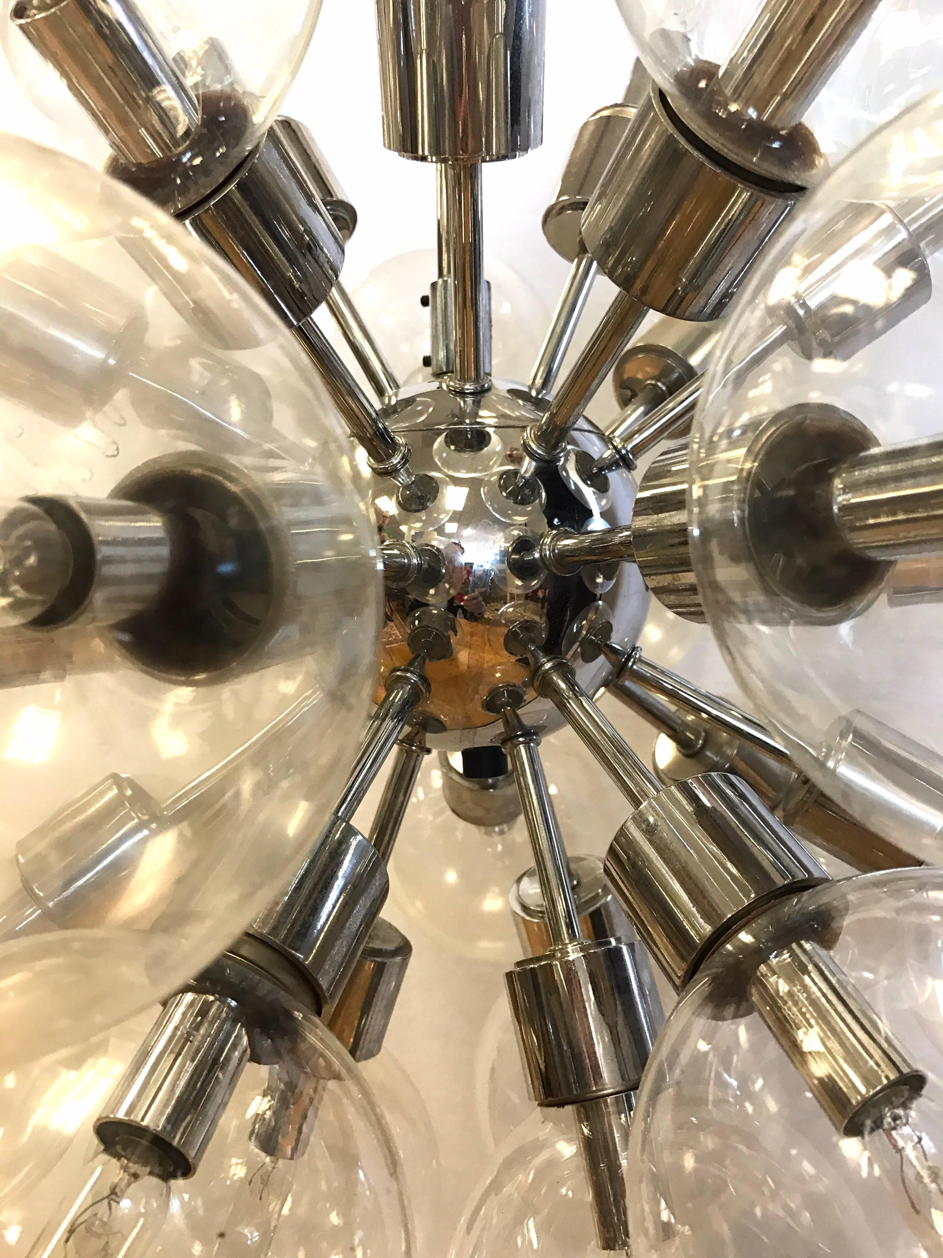 Mid-Century Modern Set of Four Lightolier 1960s Midcentury Sputnik Atomic Chandeliers Glass Globes