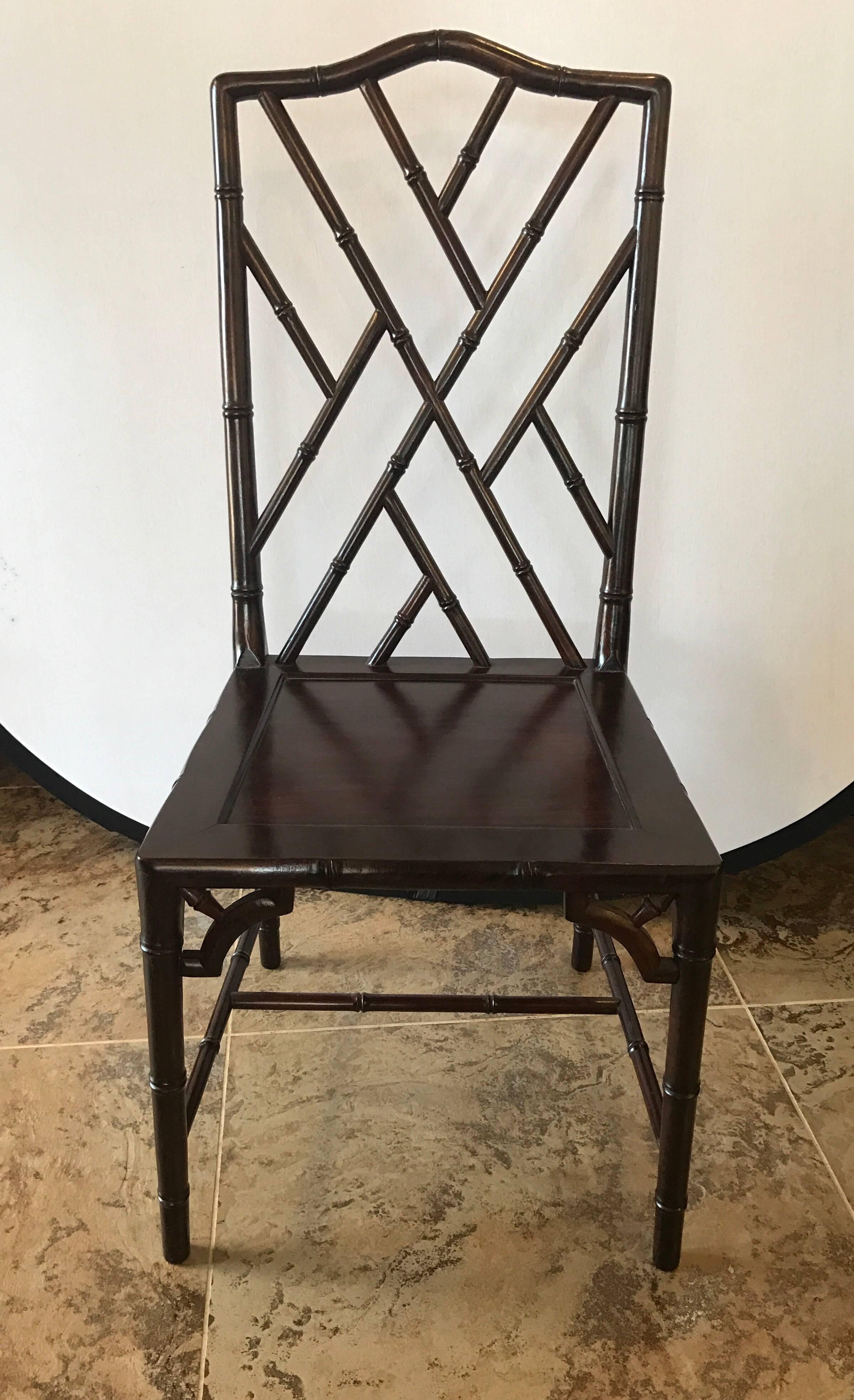 Chinese Chippendale Rosewood Faux Bamboo Dining Chair In Excellent Condition In West Hartford, CT