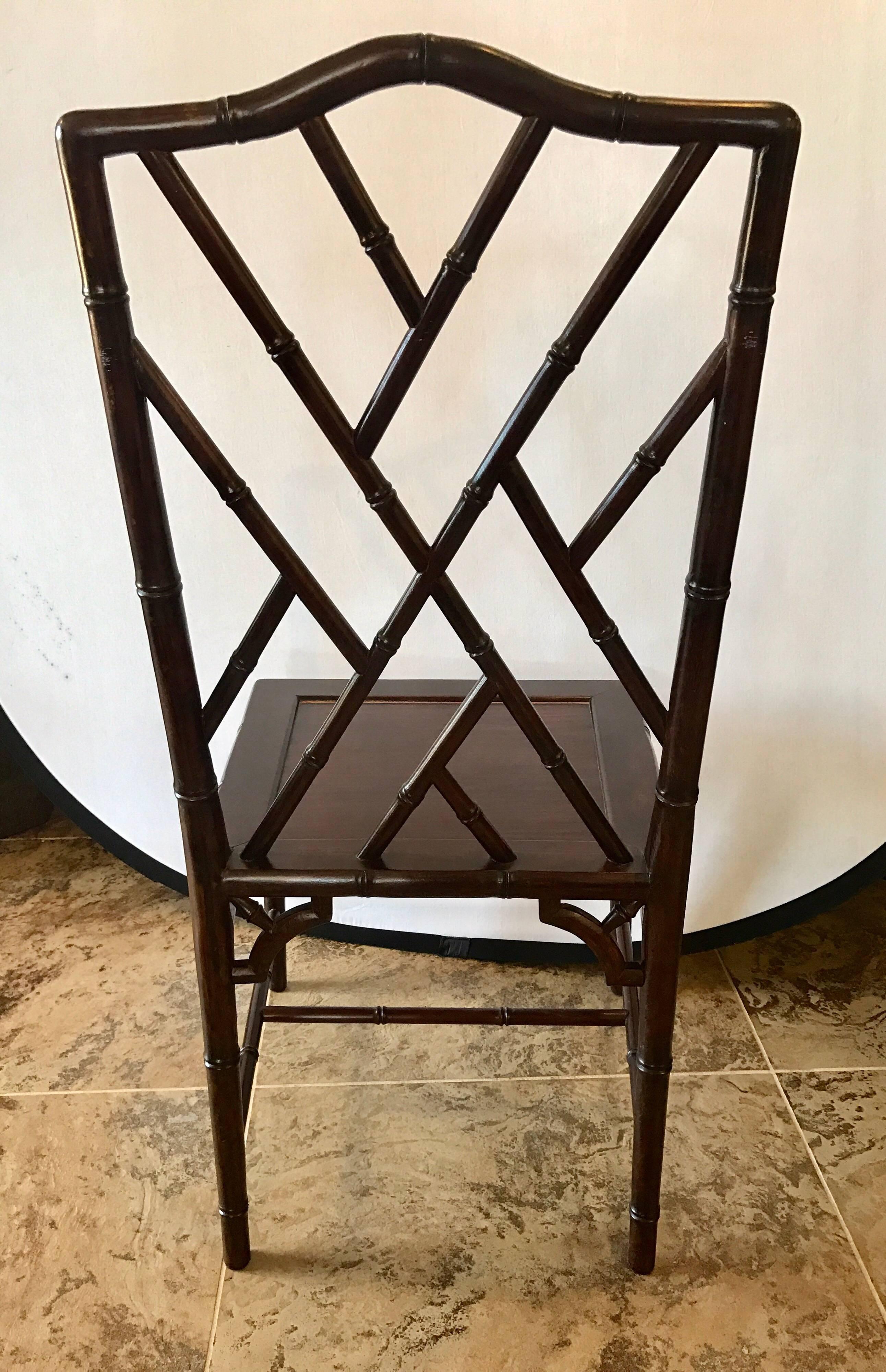 Chinese Chippendale Rosewood Faux Bamboo Dining Chair 1