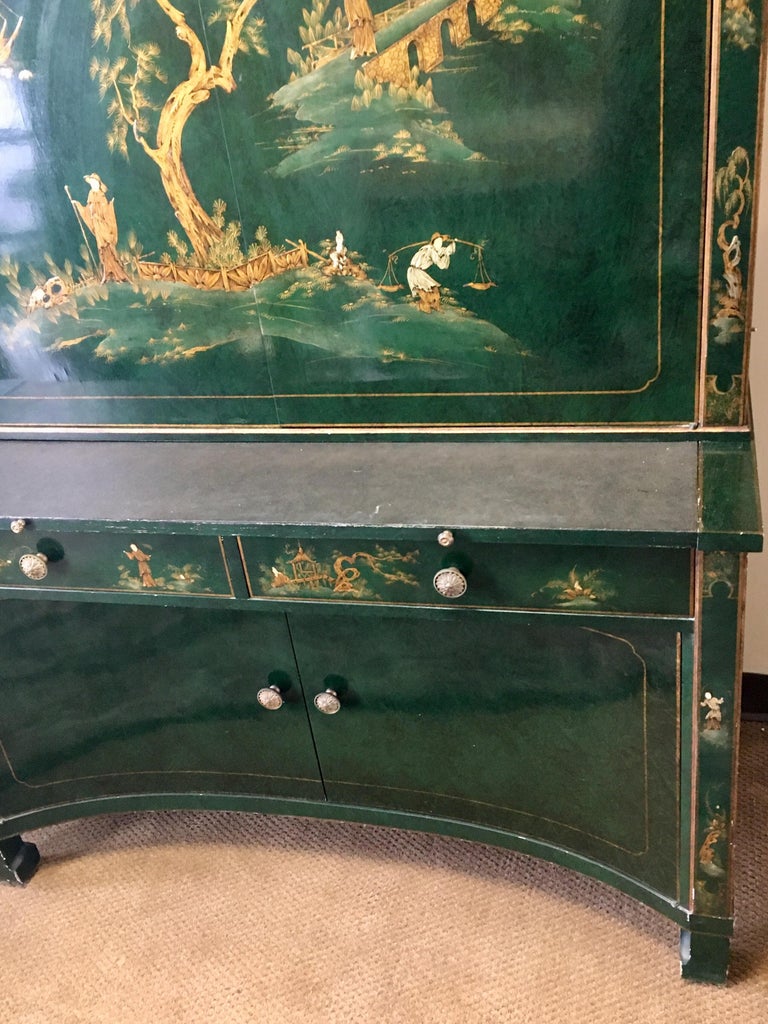 Emerald Green Lacquer Hand Painted Chinoiserie Secretary Desk China