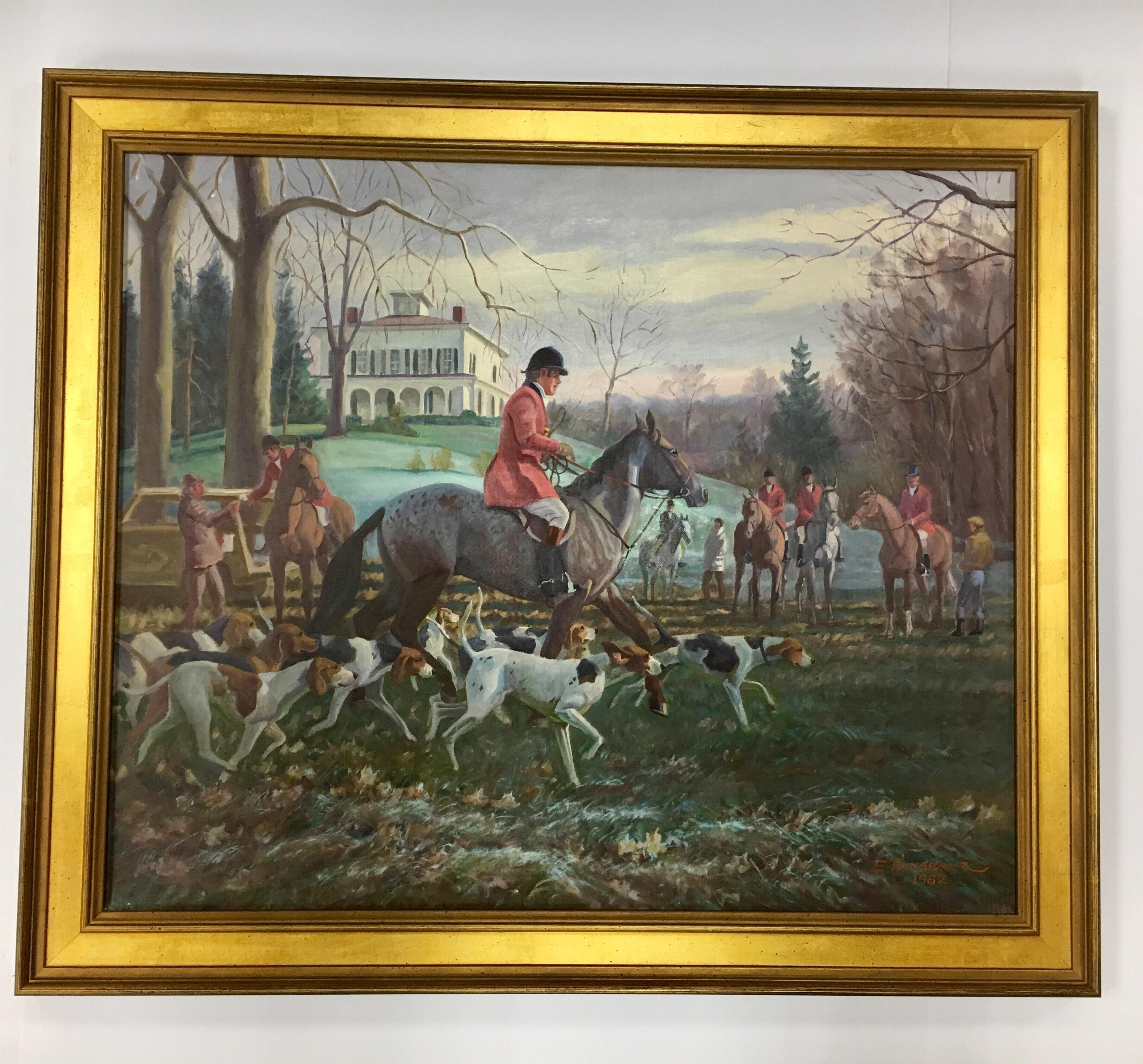 Stunning original Edward Tomasiewicz (1919-2006) oil painting depicting a hunt scene in the countryside. His work is featured in and around the northeast part of the United States. Medium is oil on canvas and frame is original. This is the last of