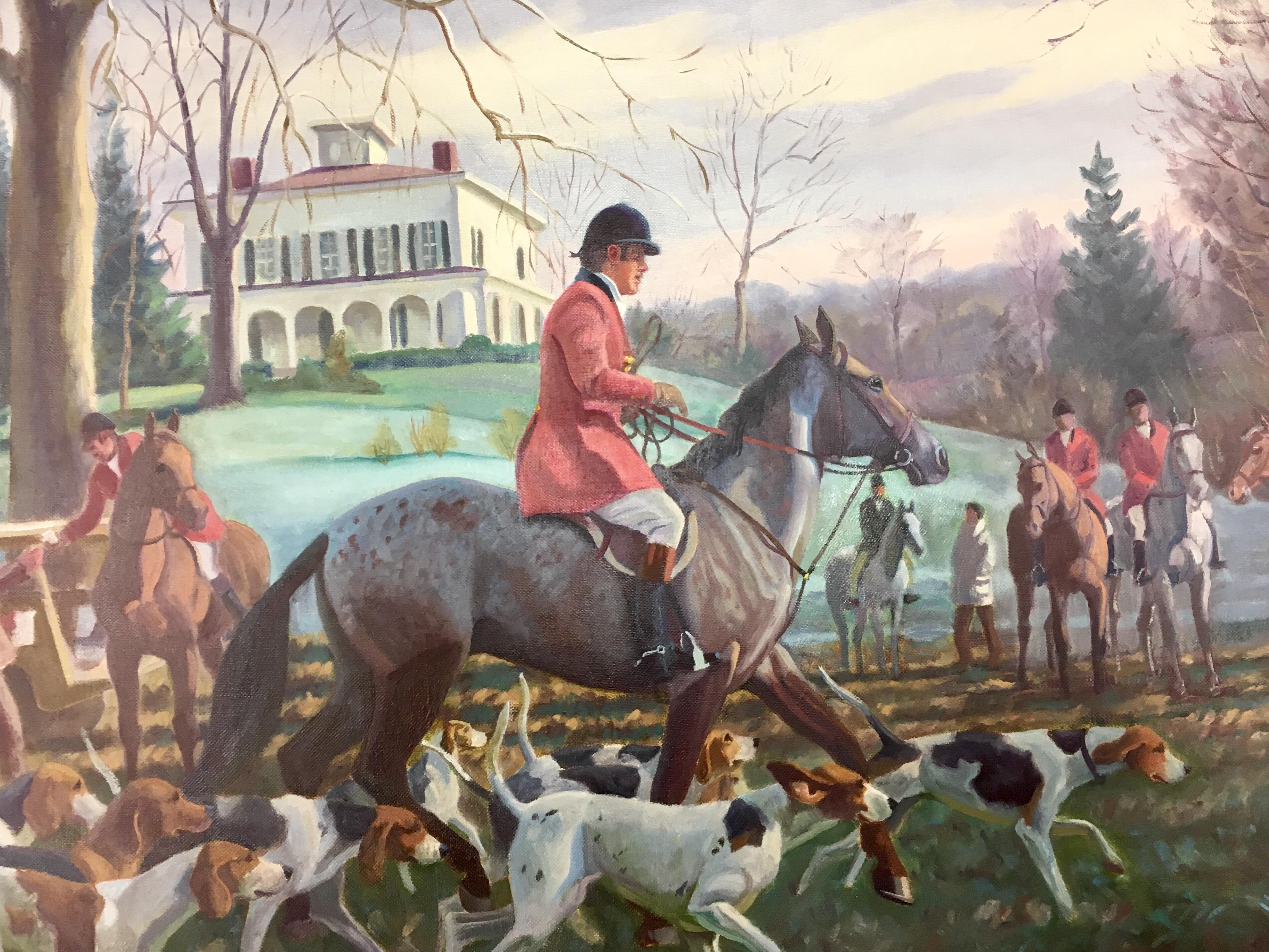 American Original Signed Edward Tomasiewicz Oil Painting Fox Hunt