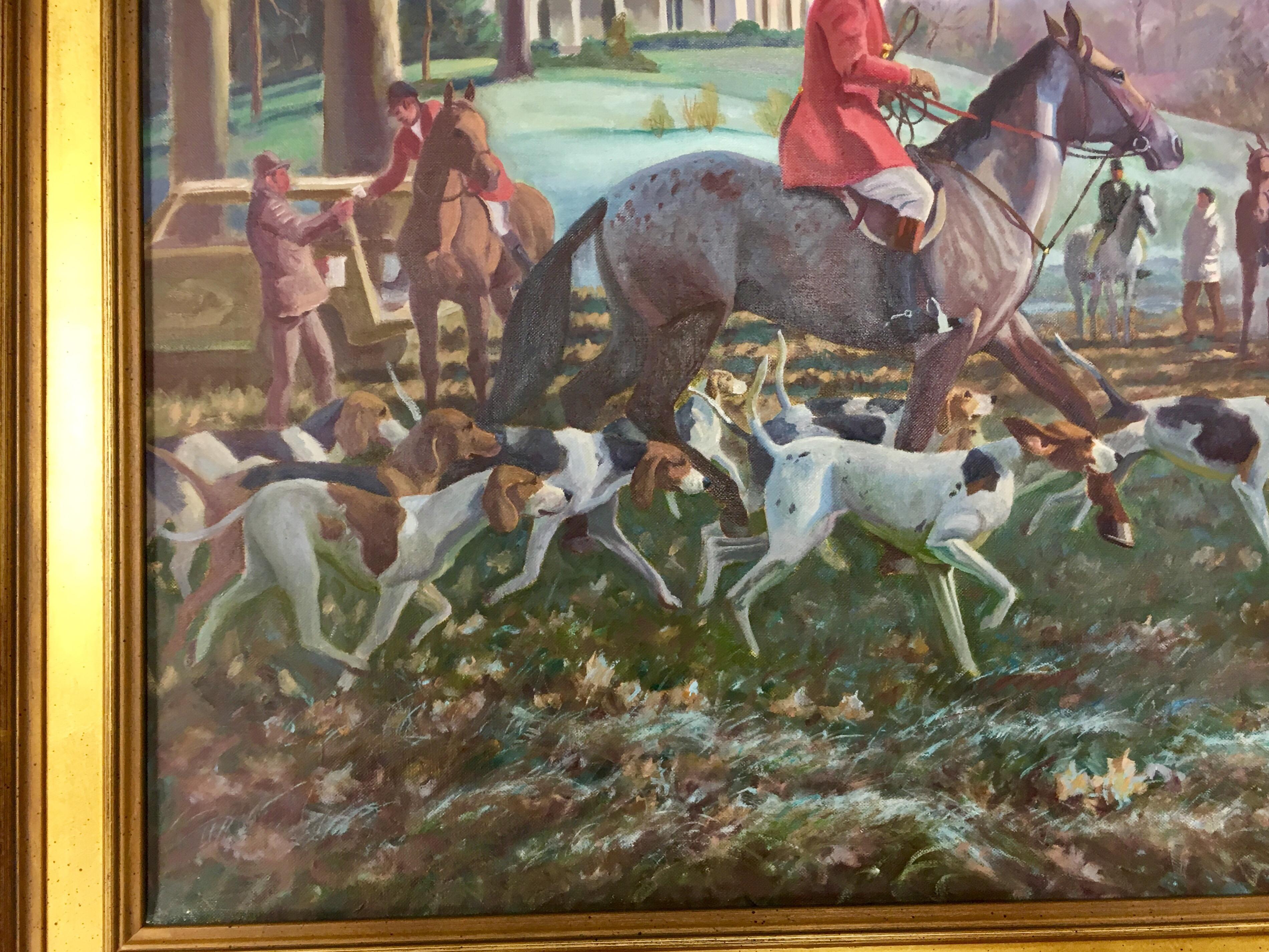 Late 20th Century Original Signed Edward Tomasiewicz Oil Painting Fox Hunt