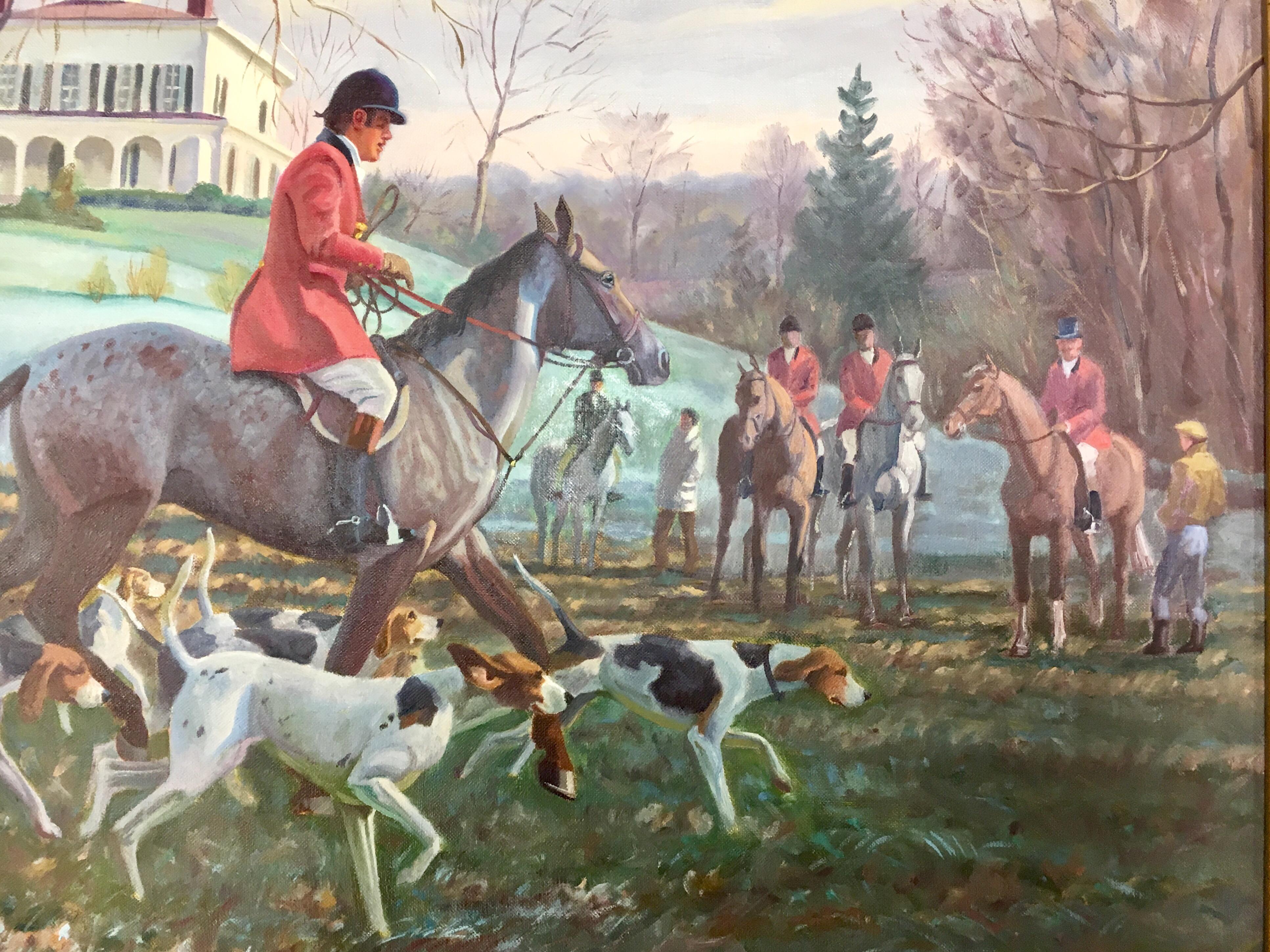 Canvas Original Signed Edward Tomasiewicz Oil Painting Fox Hunt