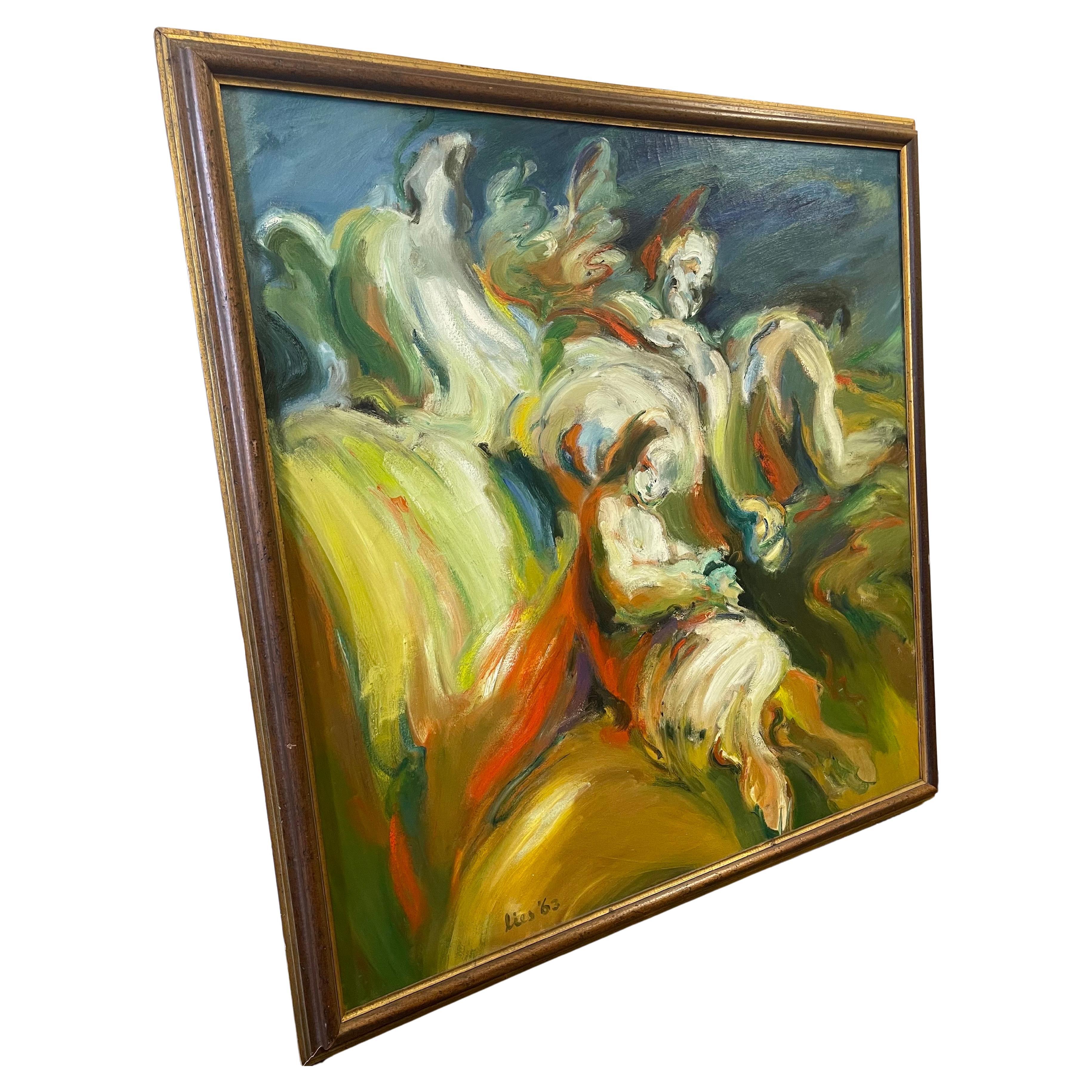 Atemberaubende, extra große Öl auf Leinwand gerahmt Mitte des Jahrhunderts abstrakten expressionistischen Meisterwerk.  Es misst 65