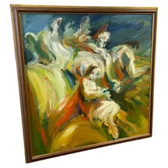 Pintura original XL expresionista abstracta firmada por Mid Century Modern 1963