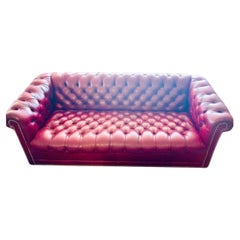 Vintage Burgundy Red Chesterfield Tufted Nailhead Sofa