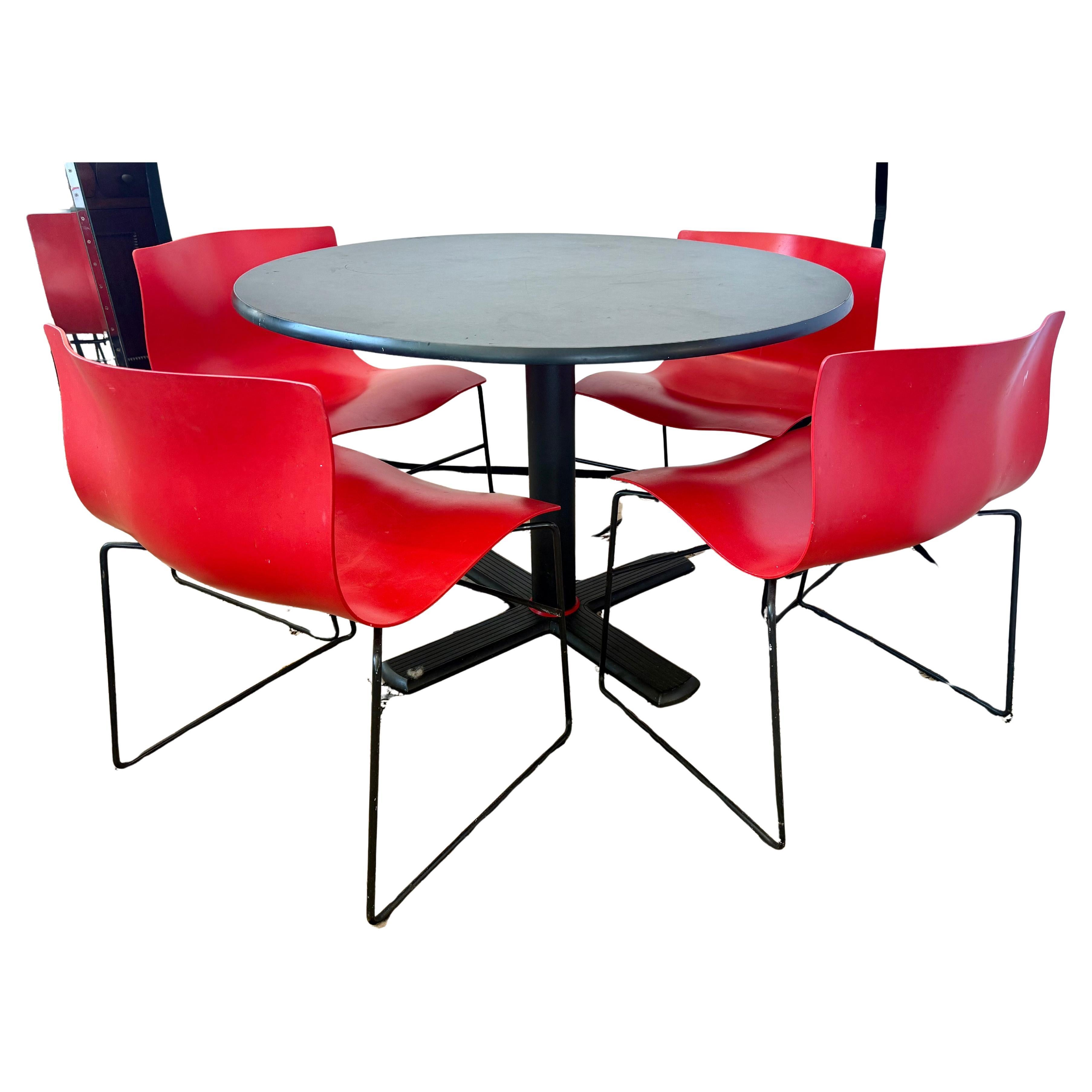 Rare Knoll Massimo Vignelli designed handkerchief chairs with matching round black table as shown.  All hallmarks are present.  Price commensurate with condition - there are some scratches at top of table as shown.